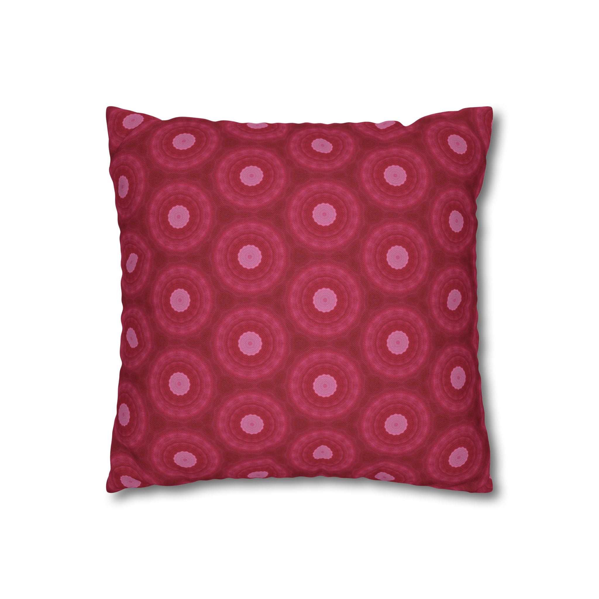 Raspberry Red Circle Pattern Decorative THROW PILLOW COVER — Spun Polyester Square Throw Pillow Cover