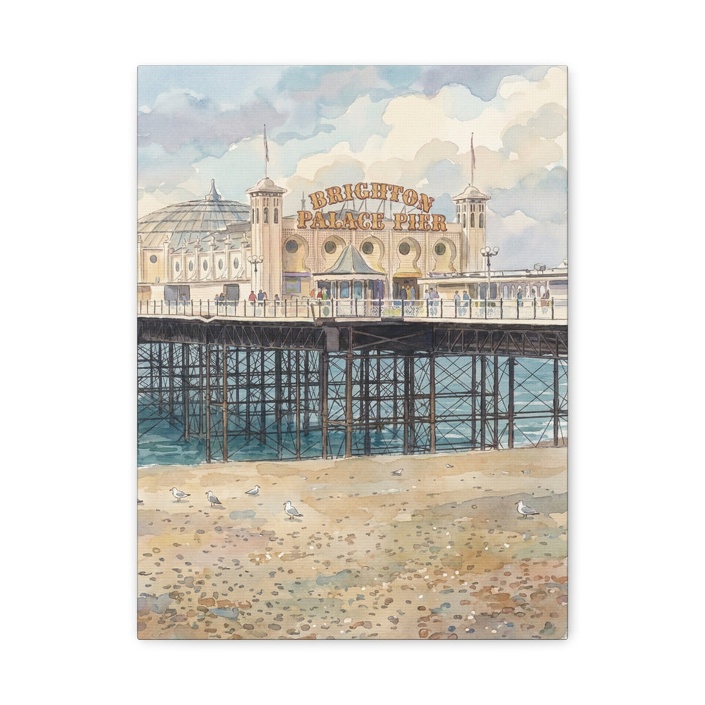 Brighton Palace Pier Watercolor Canvas Print — Stretched Matte Wall Art