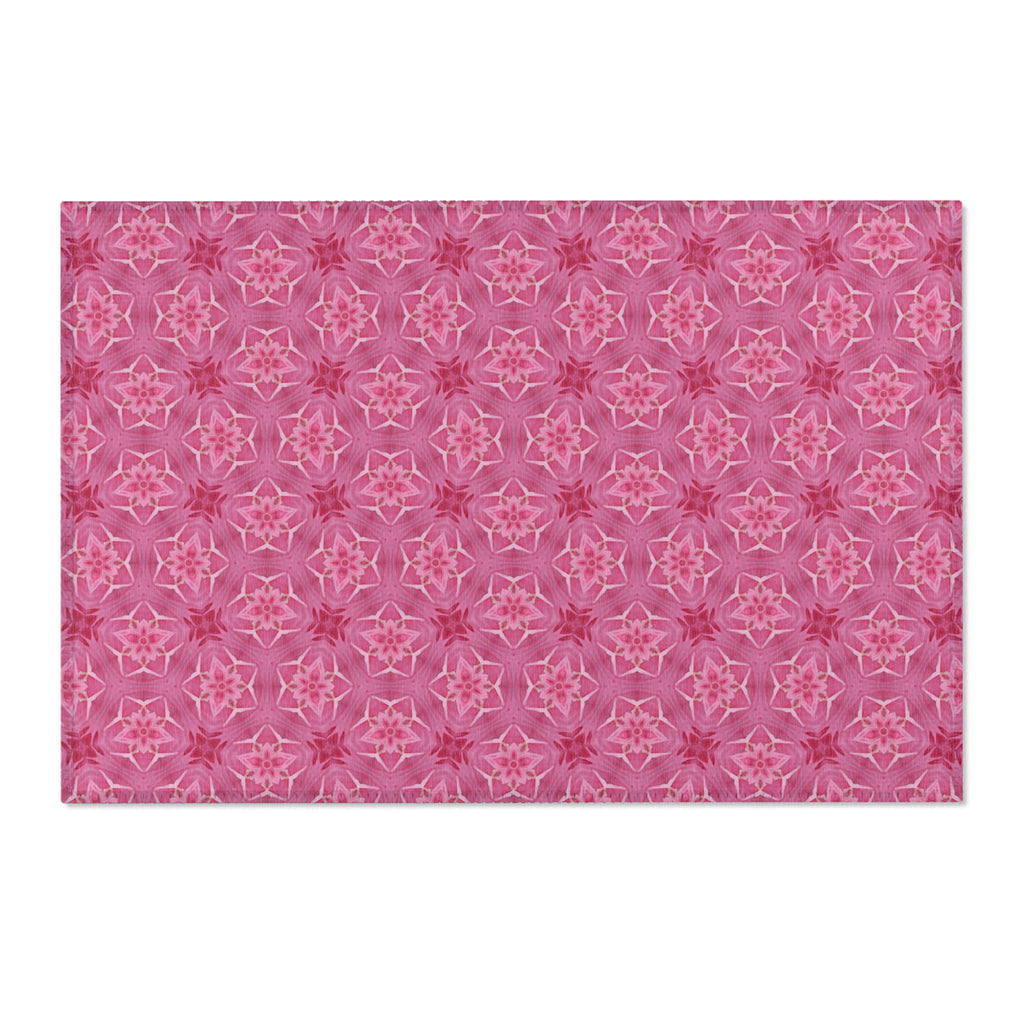 Pink Floral Kaleidoscope Area Rug — Boho Bedroom Accent Rug