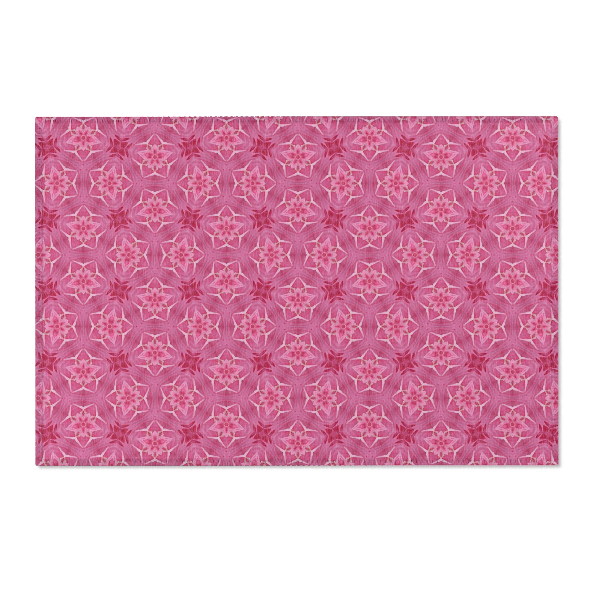Pink Floral Kaleidoscope Area Rug — Boho Bedroom Accent Rug