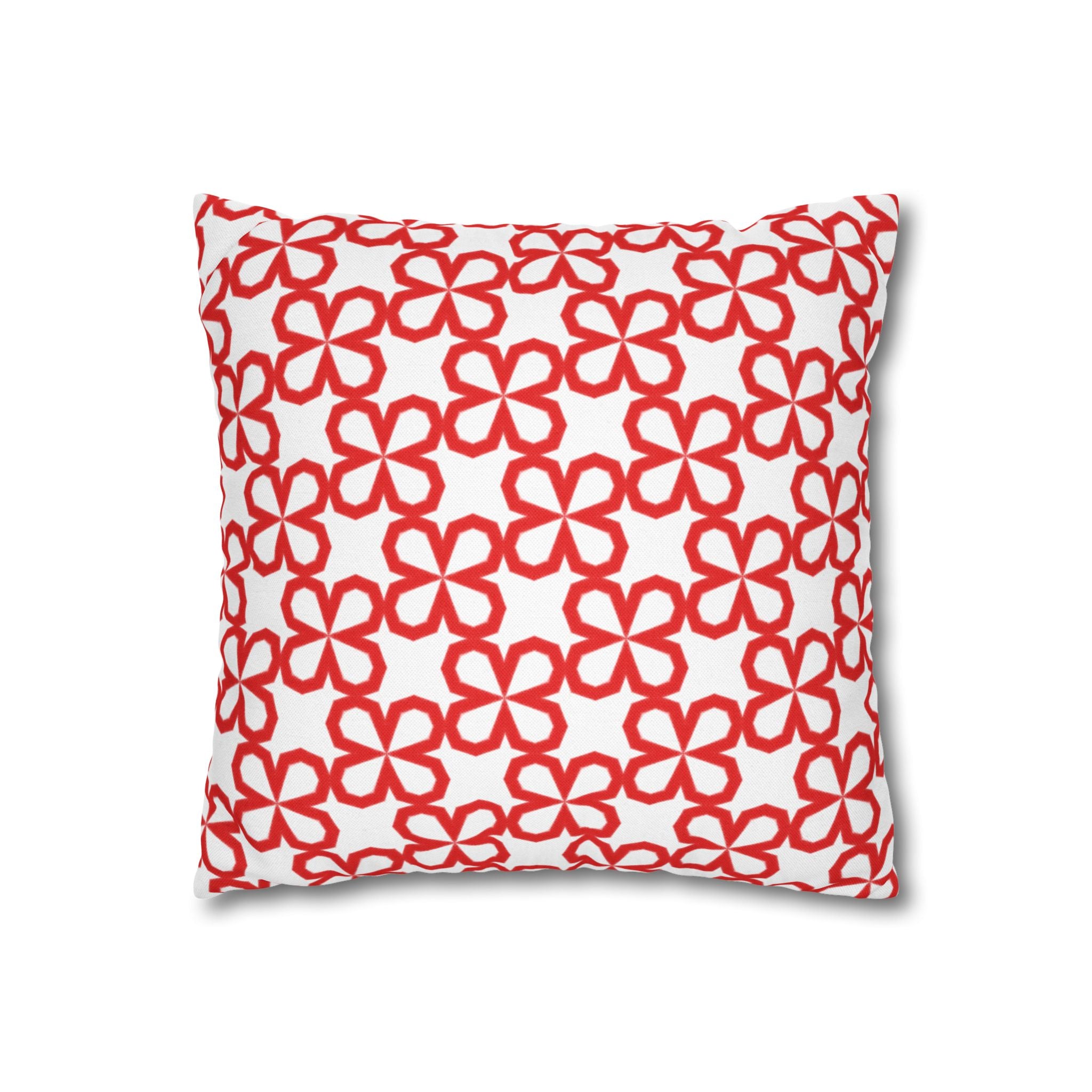 Red Doodle Flowers Pattern THROW PILLOW COVER — Decorative Square Throw Pillow Cover