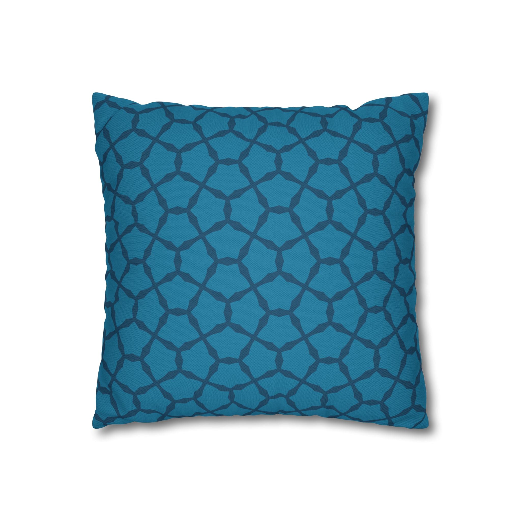 Turquoise Blue Lattice Pattern THROW PILLOW COVER — Modern Decorative Square Pillow Cover