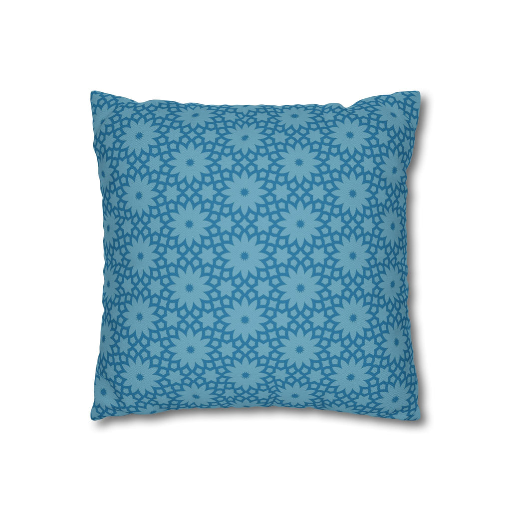 Blue Floral Geometric THROW PILLOW COVER — Square Decorative Pillow Cover