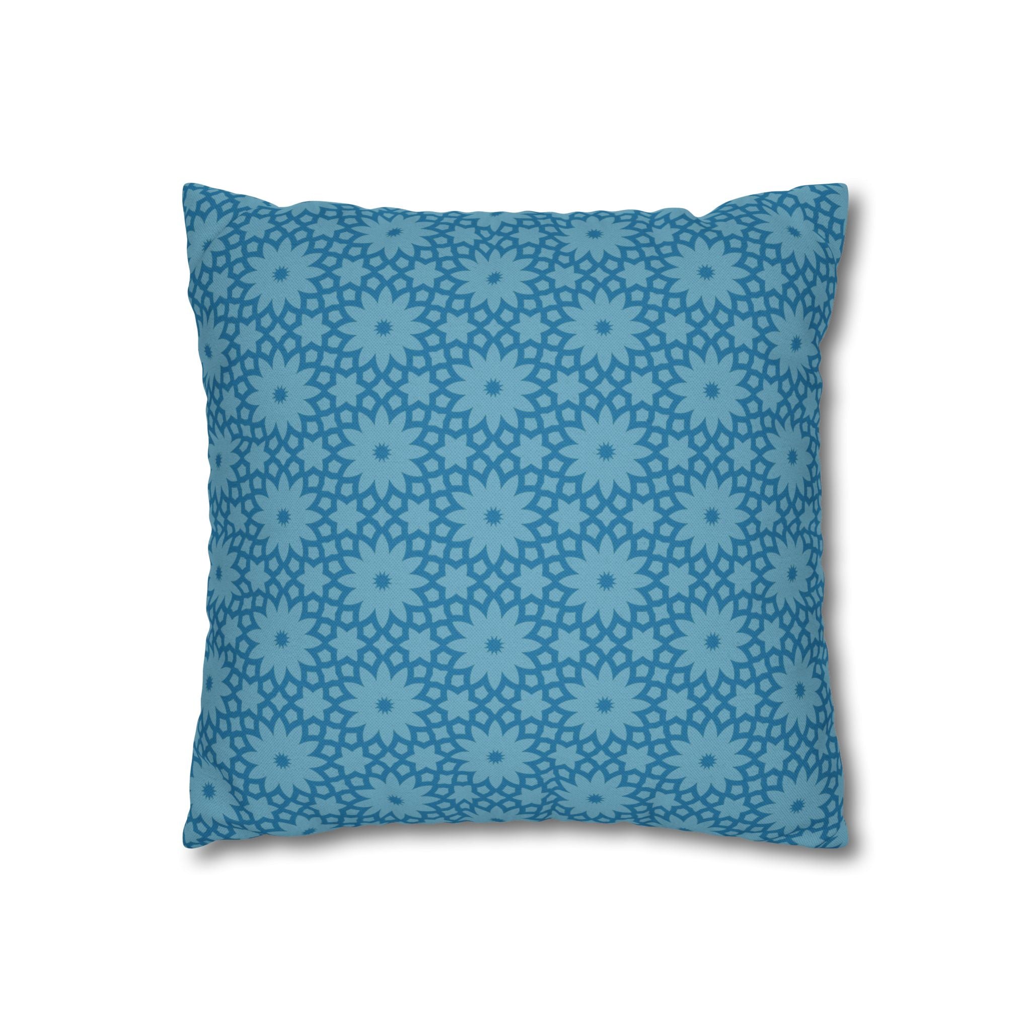 Blue Floral Geometric THROW PILLOW COVER — Square Decorative Pillow Cover