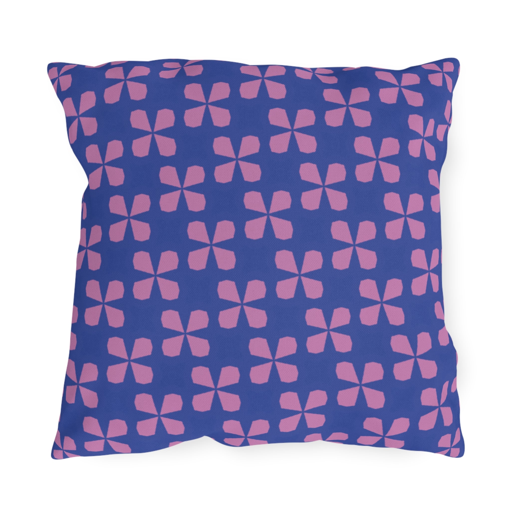 Blue & Pink Floral Outdoor Pillow - Retro Petal Pattern Patio Cushion