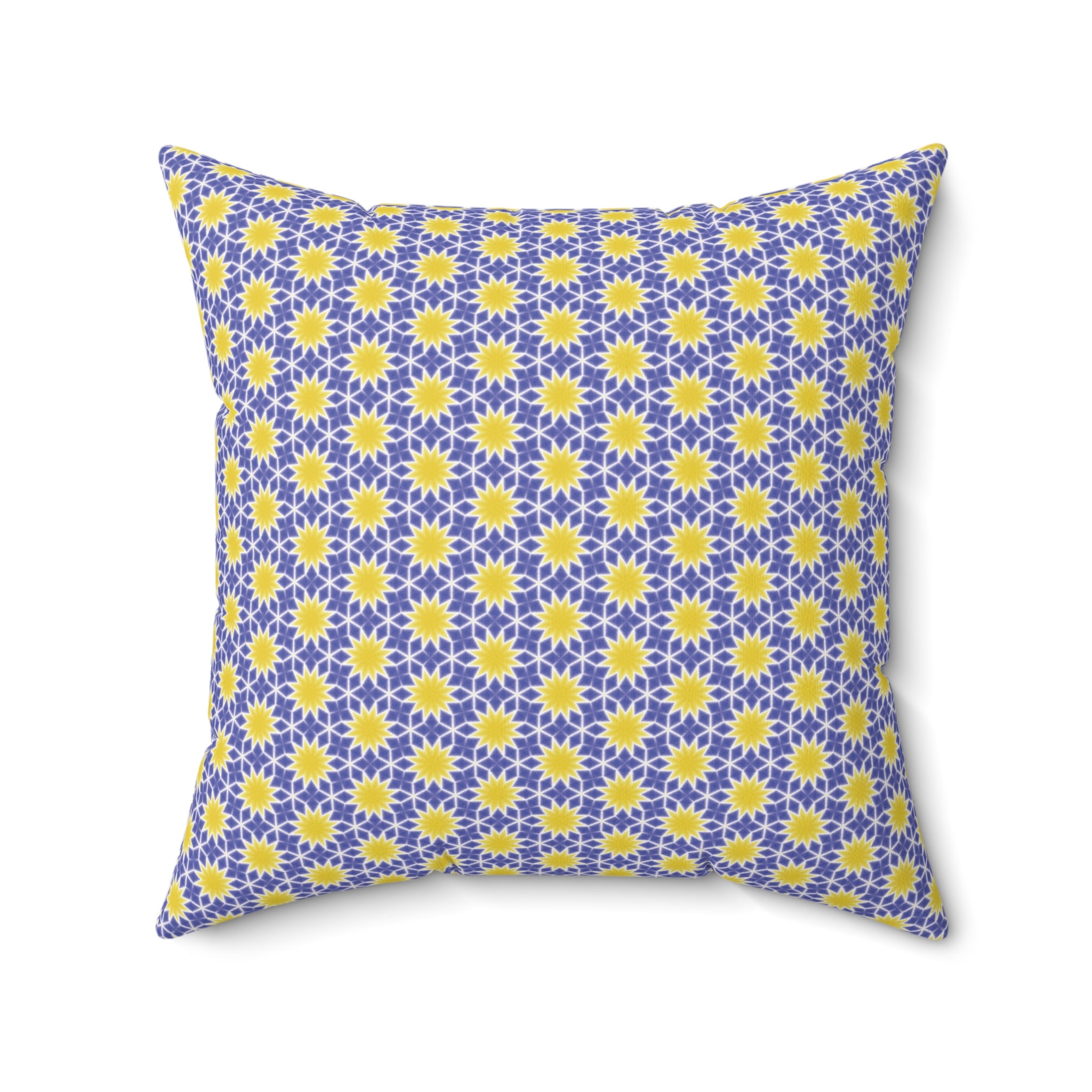 Yellow and Blue Sunburst Pattern Square Pillow — Yellow & Lavender Floral Decorative Cushion