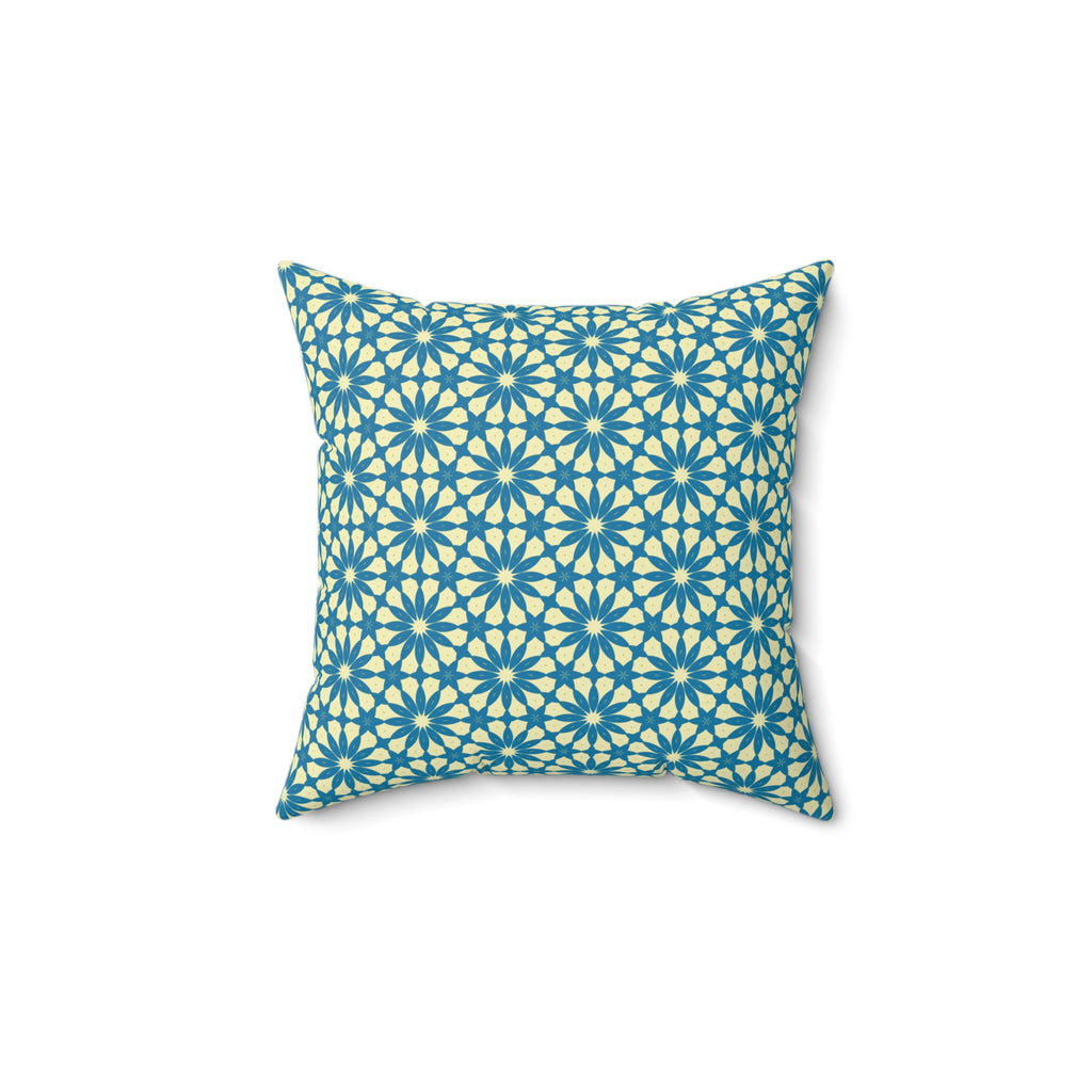 Geometric Teal Daisy Pattern Pillow