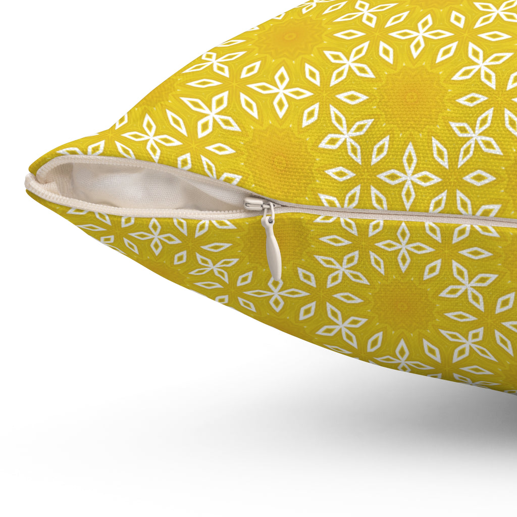 Yellow Floral Pattern Decorative Pillow — Sunburst Geometric Accent Cushion