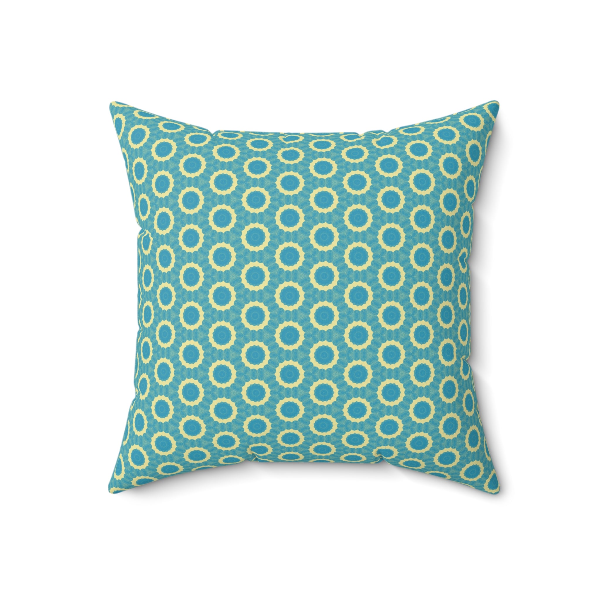 Aqua Retro Circle Design Throw Pillow — Spun Polyester Square Pillow