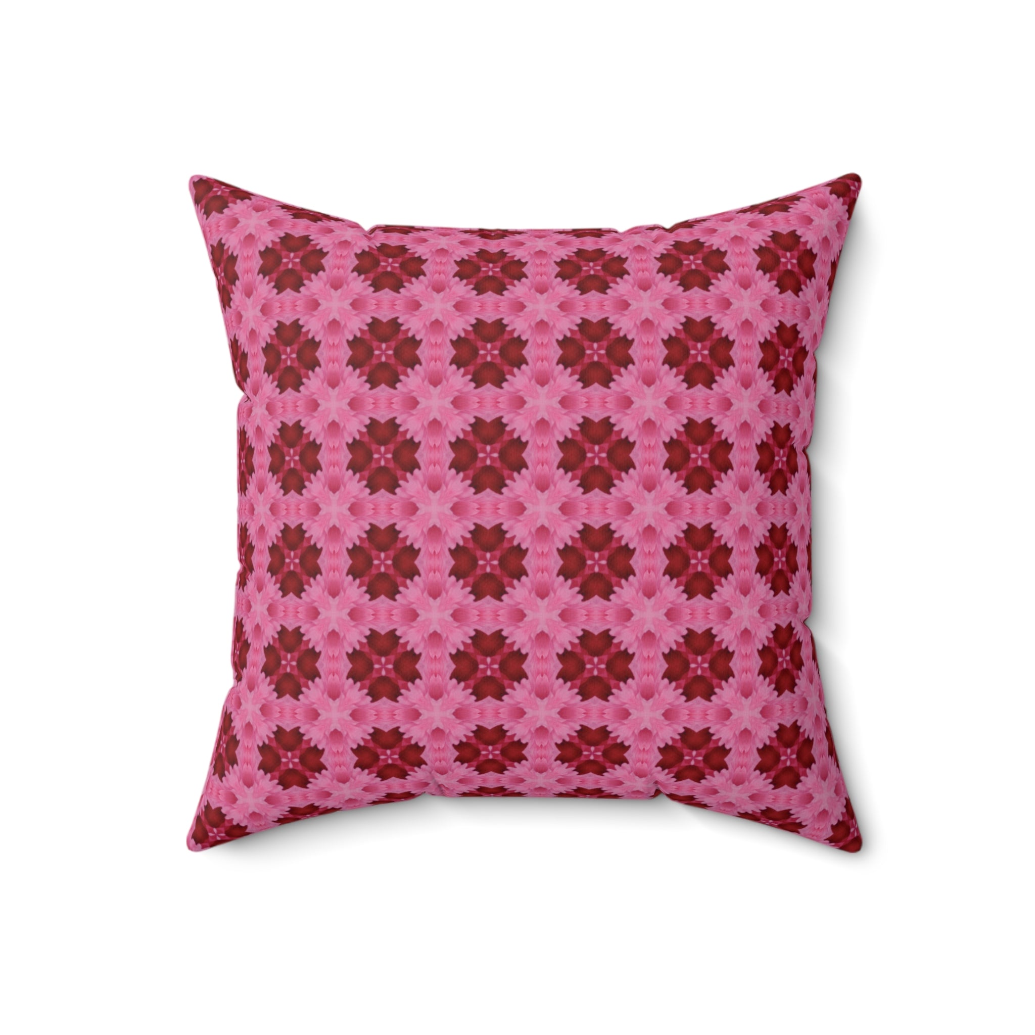 Pink Floral Geometric Throw Pillow — Decorative Square Accent Cushion