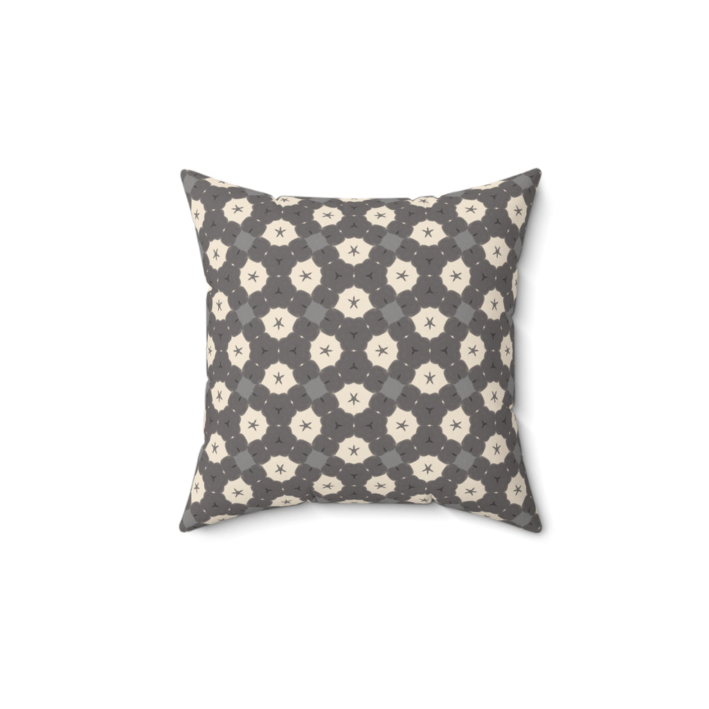 Charcoal and Cream Throw Pillow — Geometric Gray Patterned Square Pillow