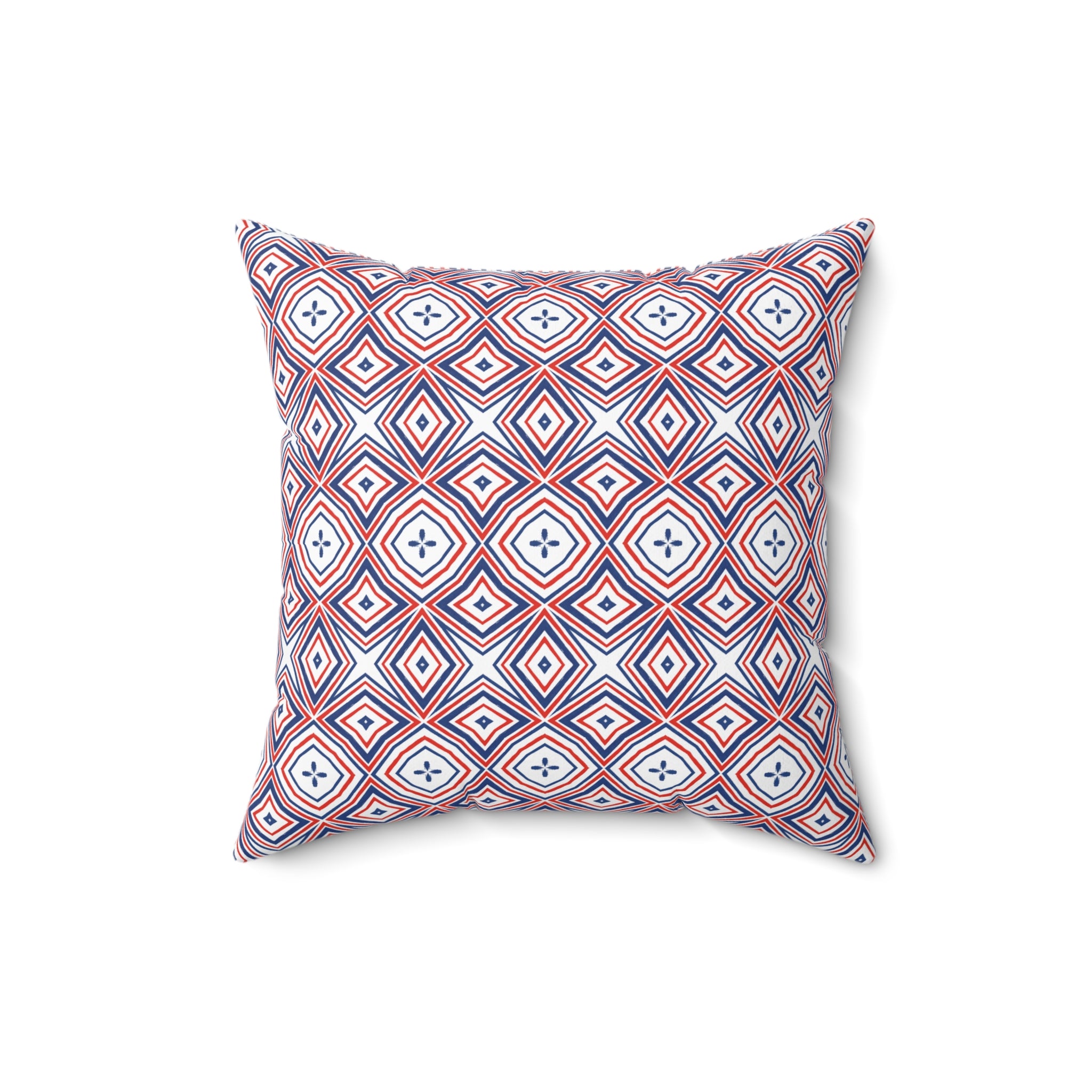 4th of July Red White & Blue Square Pillow — Patriotic Spun Polyester Cushion