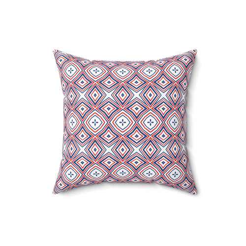 4th of July Red White & Blue Square Pillow — Patriotic Spun Polyester Cushion