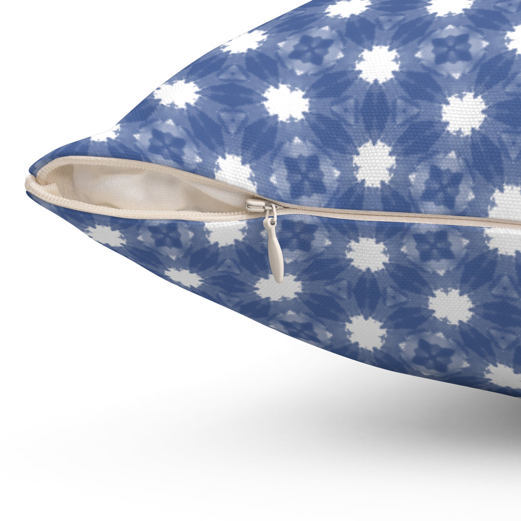 Blue and White Floral Pattern Pillow — Decorative Square Throw Pillow
