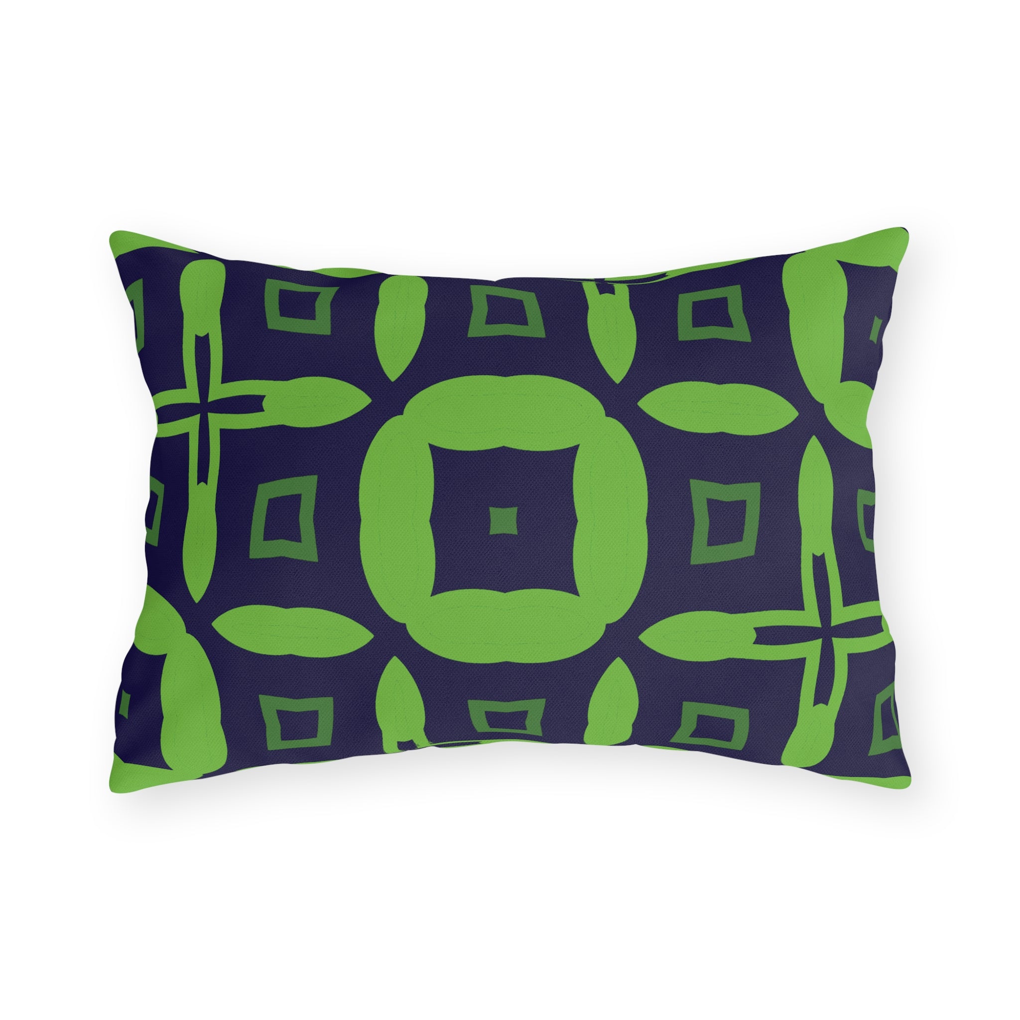 Outdoor Pillow — Navy & Lime Geometric Patio Cushion