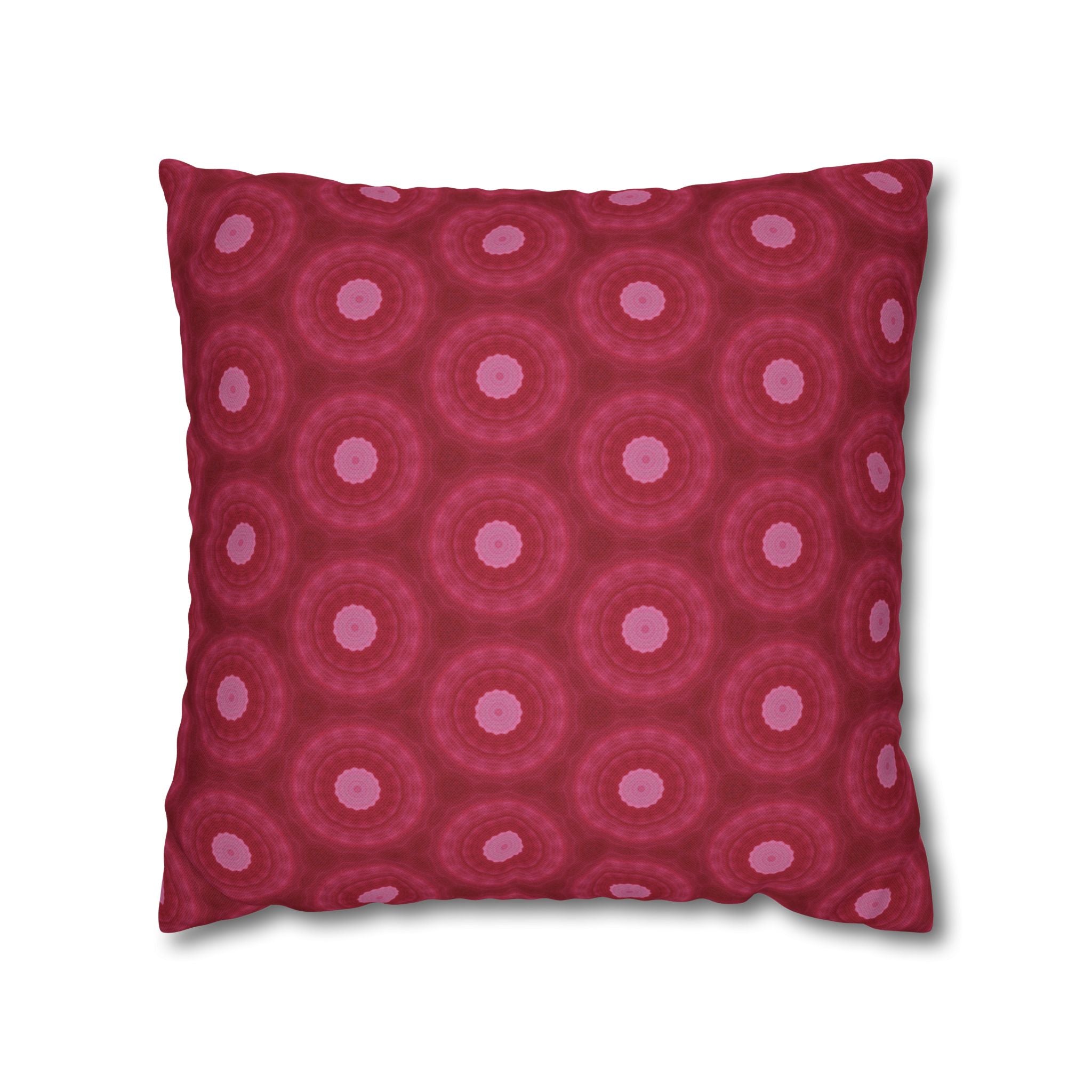 Raspberry Red Circle Pattern Decorative THROW PILLOW COVER — Spun Polyester Square Throw Pillow Cover