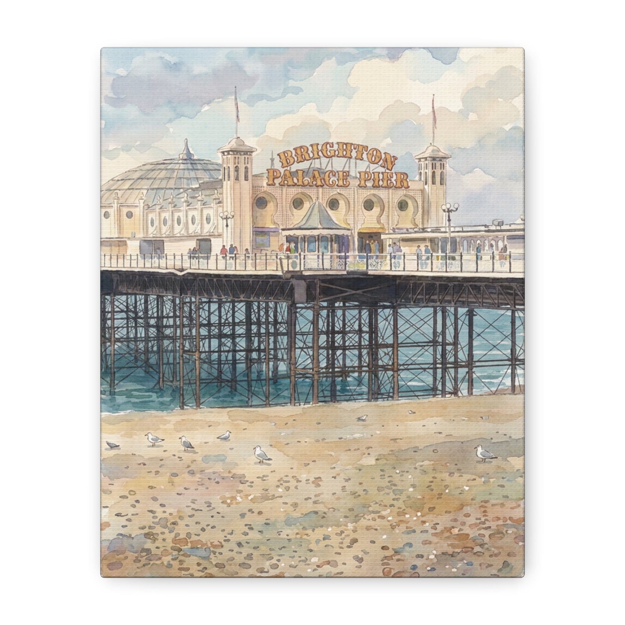 Brighton Palace Pier Watercolor Canvas Print — Stretched Matte Wall Art