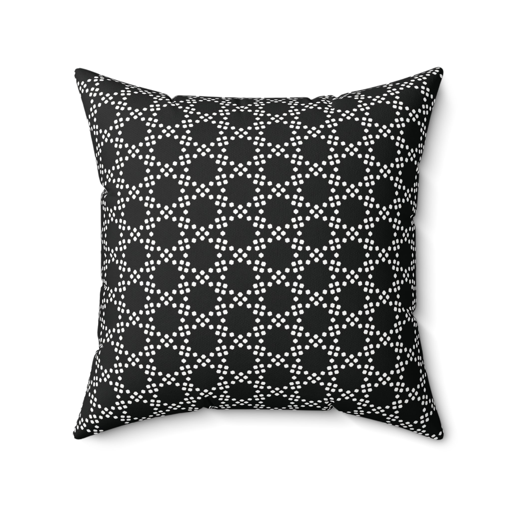 Black and White Dot Lattice Square Pillow — Geometric Decorative Throw Pillow