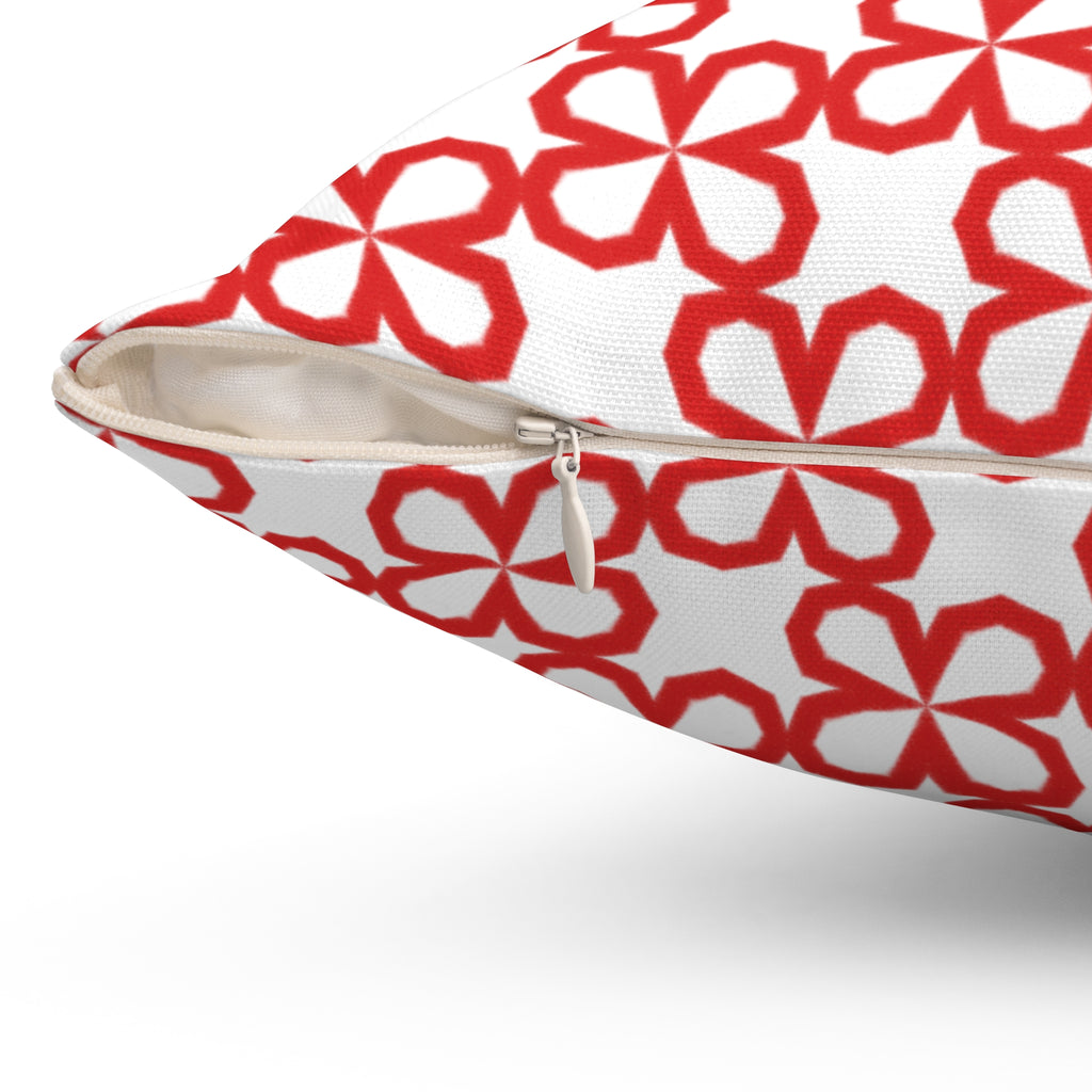 Red Floral Geometric Throw Pillow — Modern Patterned Square Accent Cushion