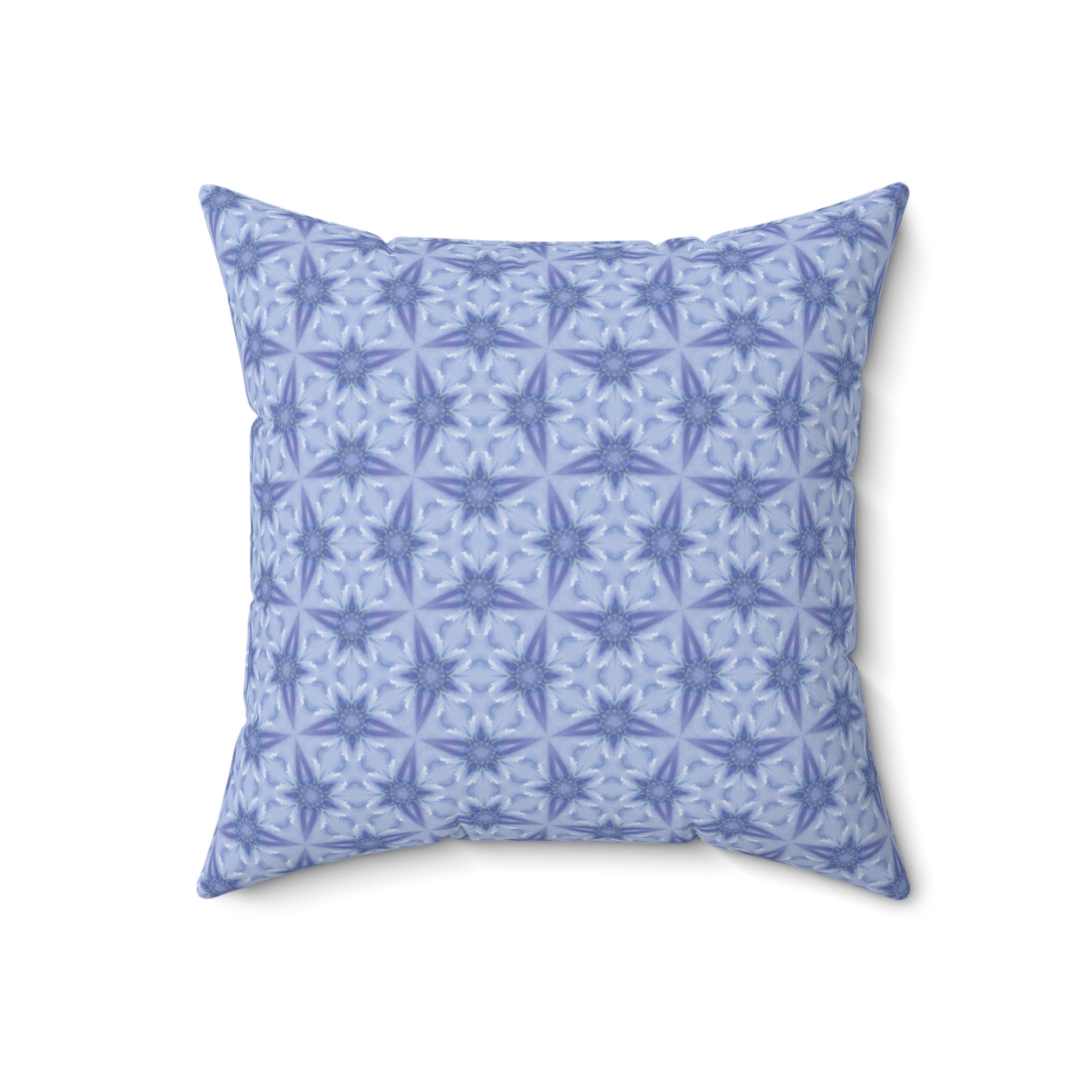 Blue Flower Decorative Pillow — Geometric Floral Pattern Square Throw Pillow