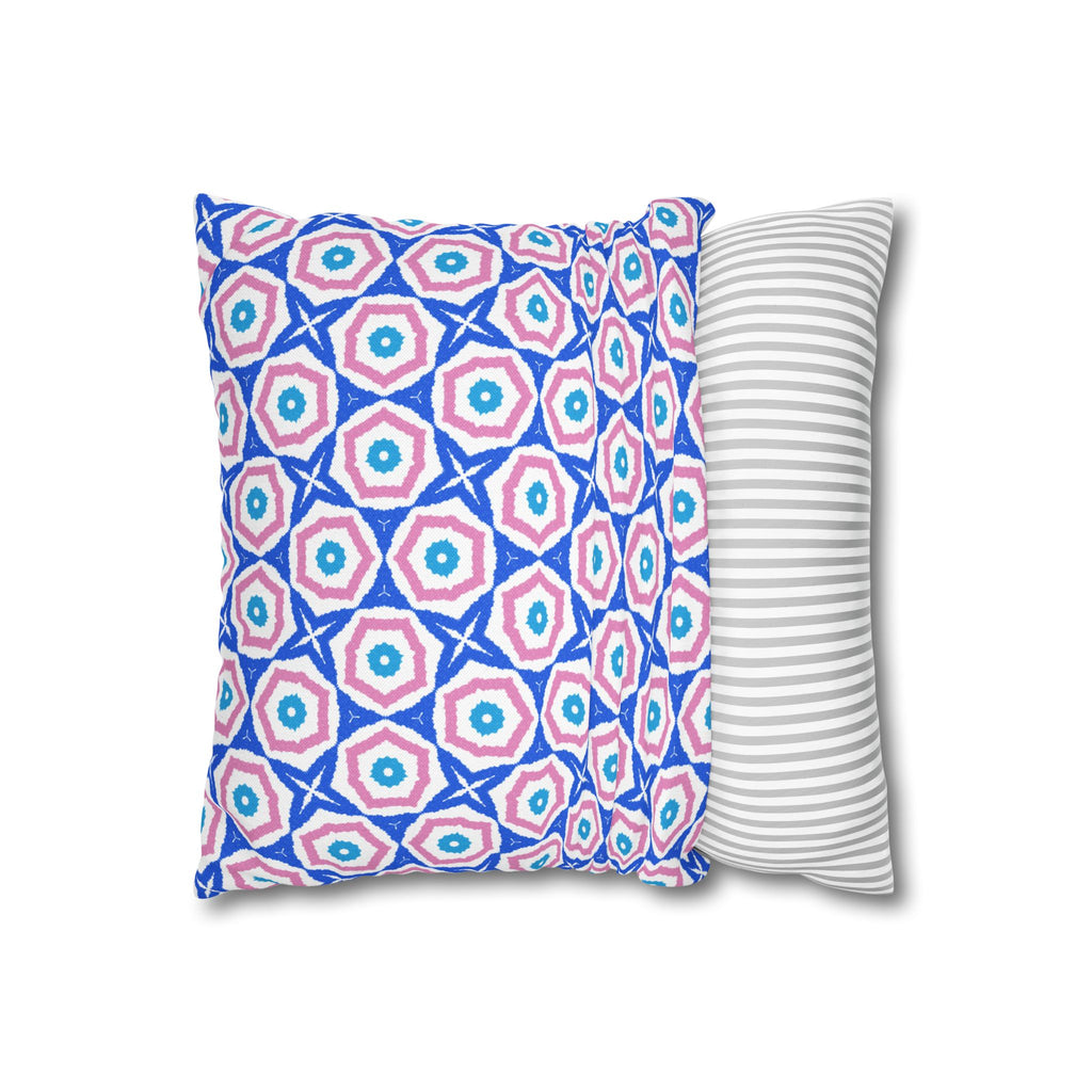 Blue & Pink Decorative THROW PILLOW COVER - Geometric Starburst Square Pillowcase