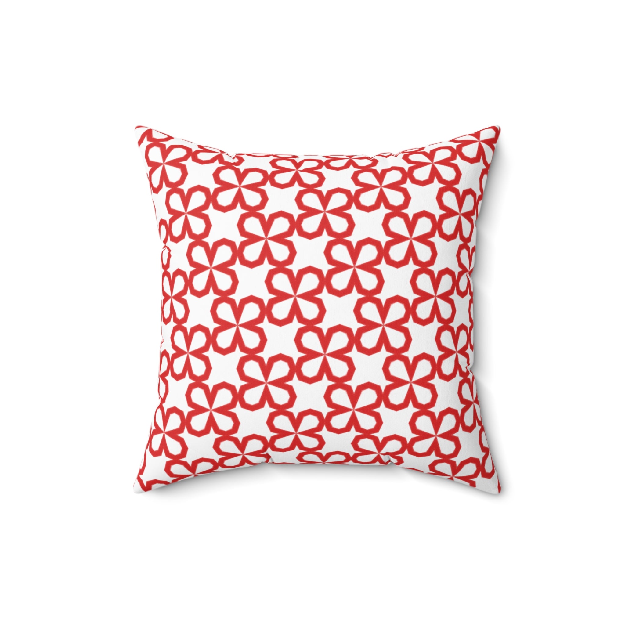 Red Floral Geometric Throw Pillow — Modern Patterned Square Accent Cushion