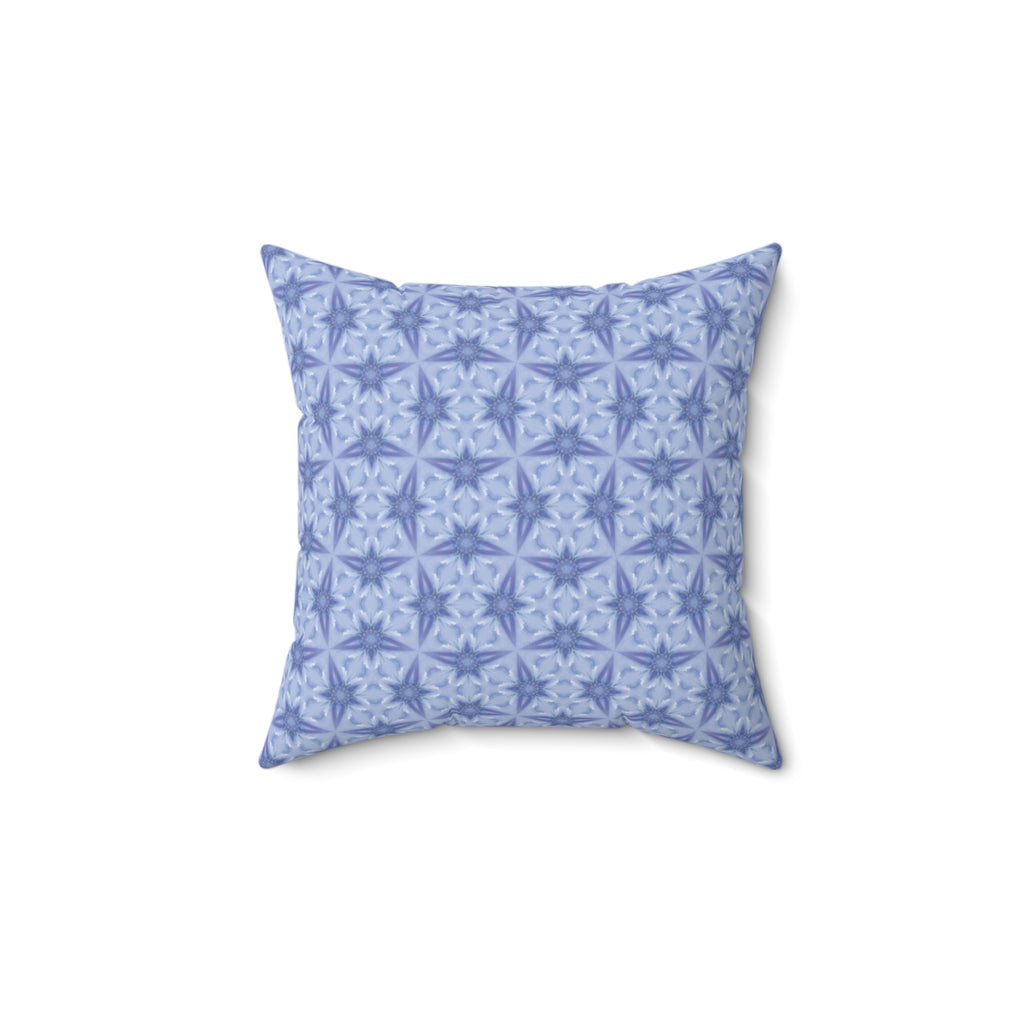 Blue Flower Decorative Pillow — Geometric Floral Pattern Square Throw Pillow
