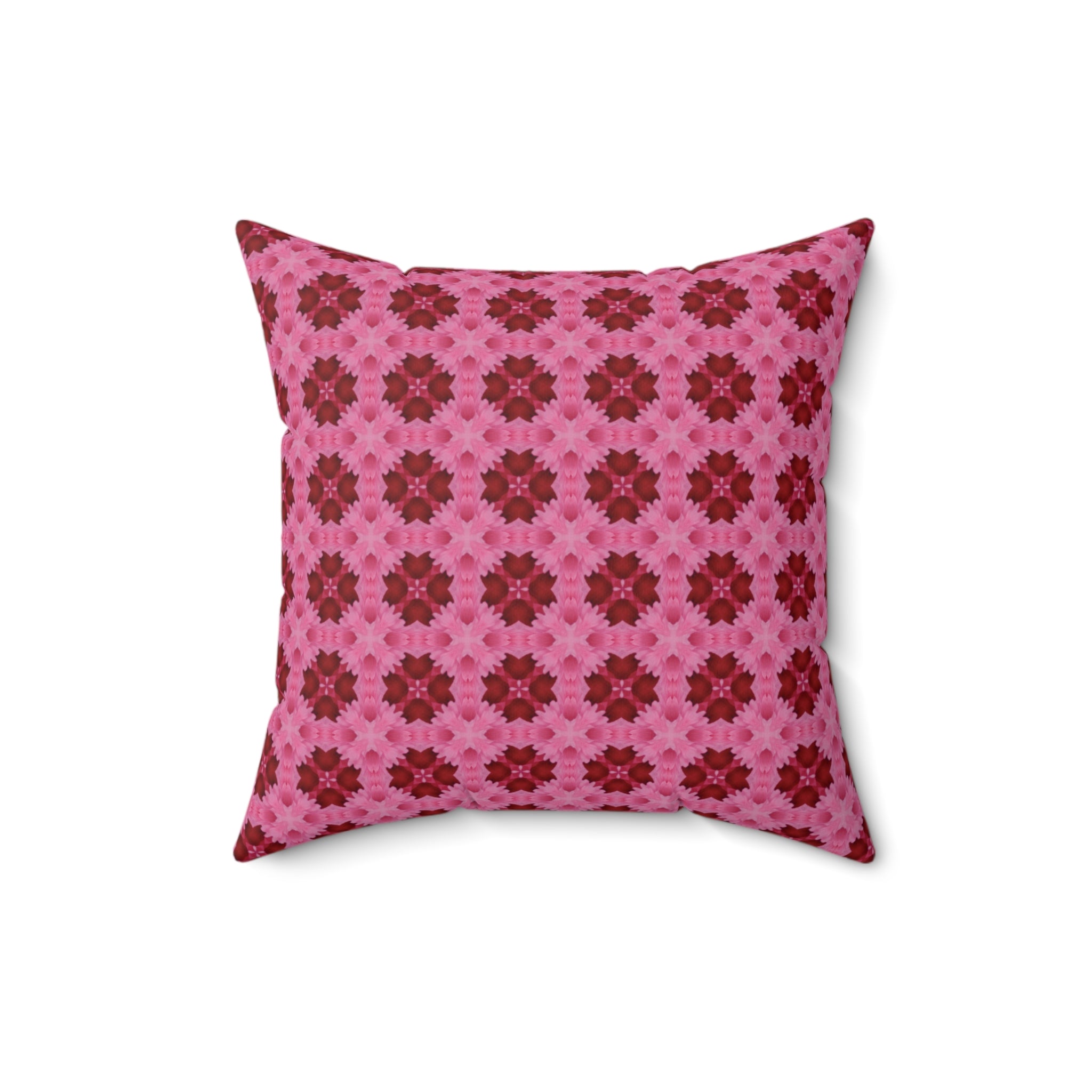 Pink Floral Geometric Throw Pillow — Decorative Square Accent Cushion