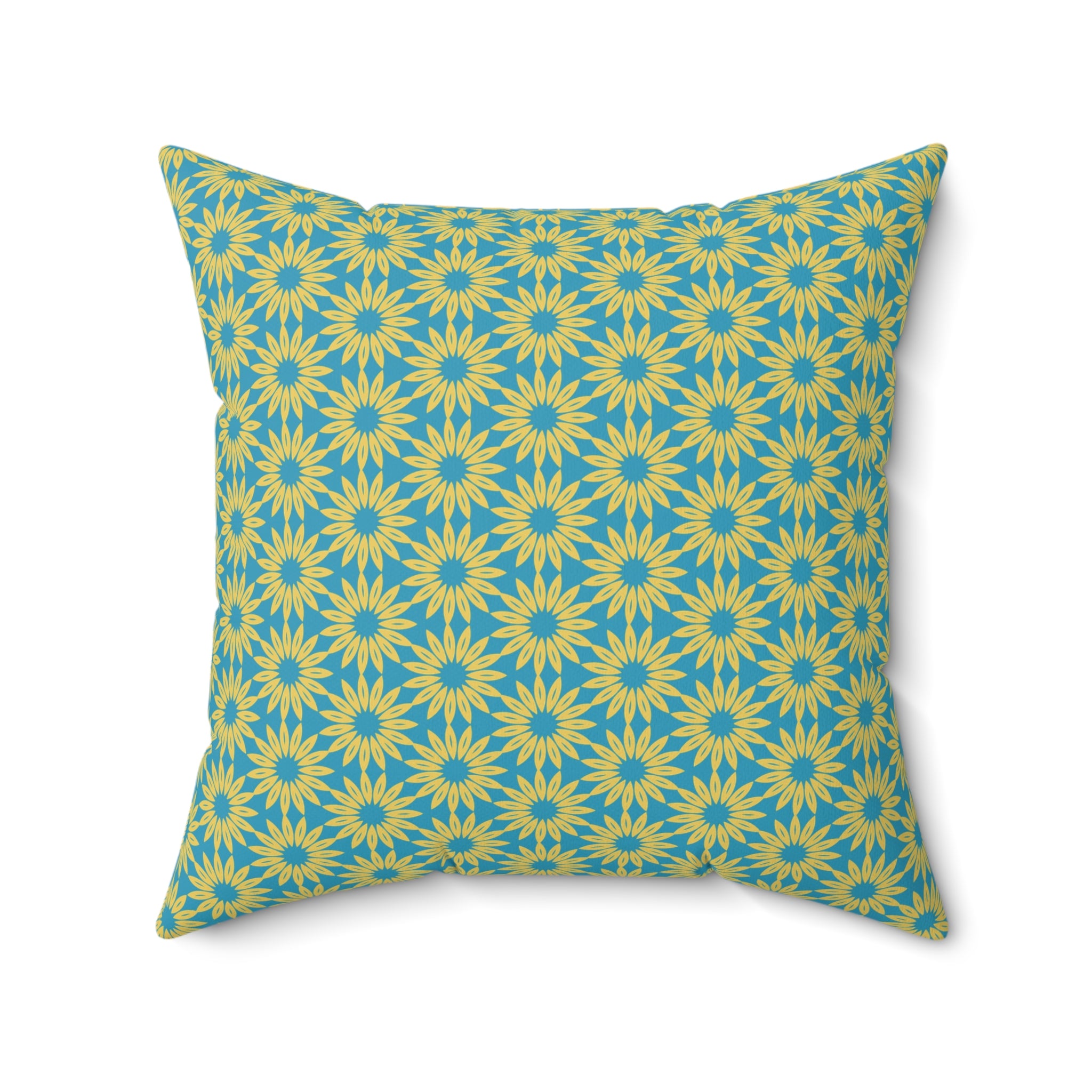 Sunburst Floral Throw Pillow — Yellow & Teal Geometric Accent Cushion