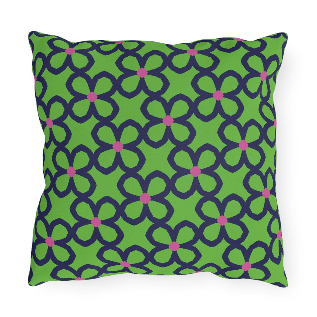 Outdoor Pillow — Green Floral Trellis Pattern Decorative Cushion
