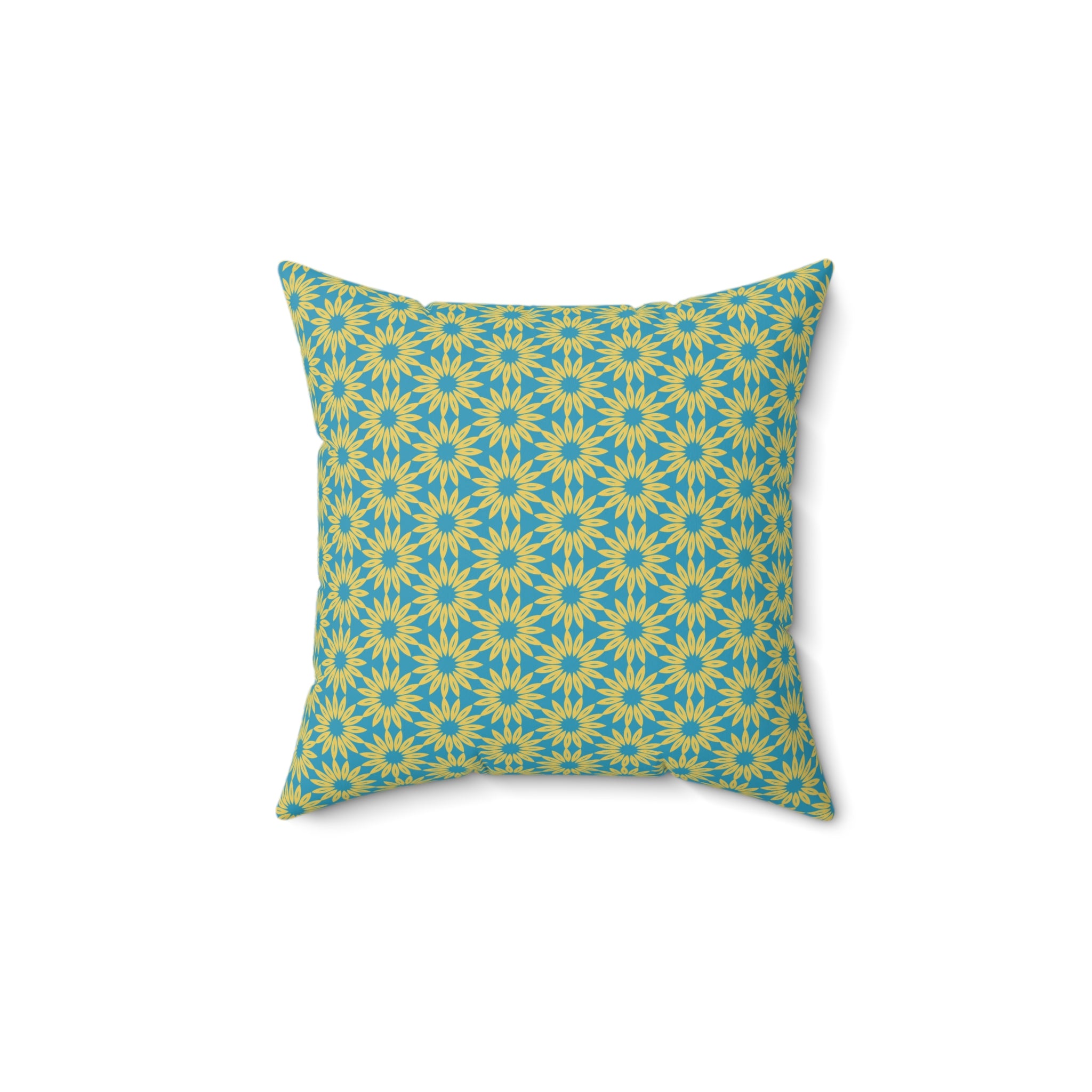 Sunburst Floral Throw Pillow — Yellow & Teal Geometric Accent Cushion