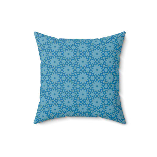 Blue Floral Geometric Throw Pillow — Decorative Square Cushion