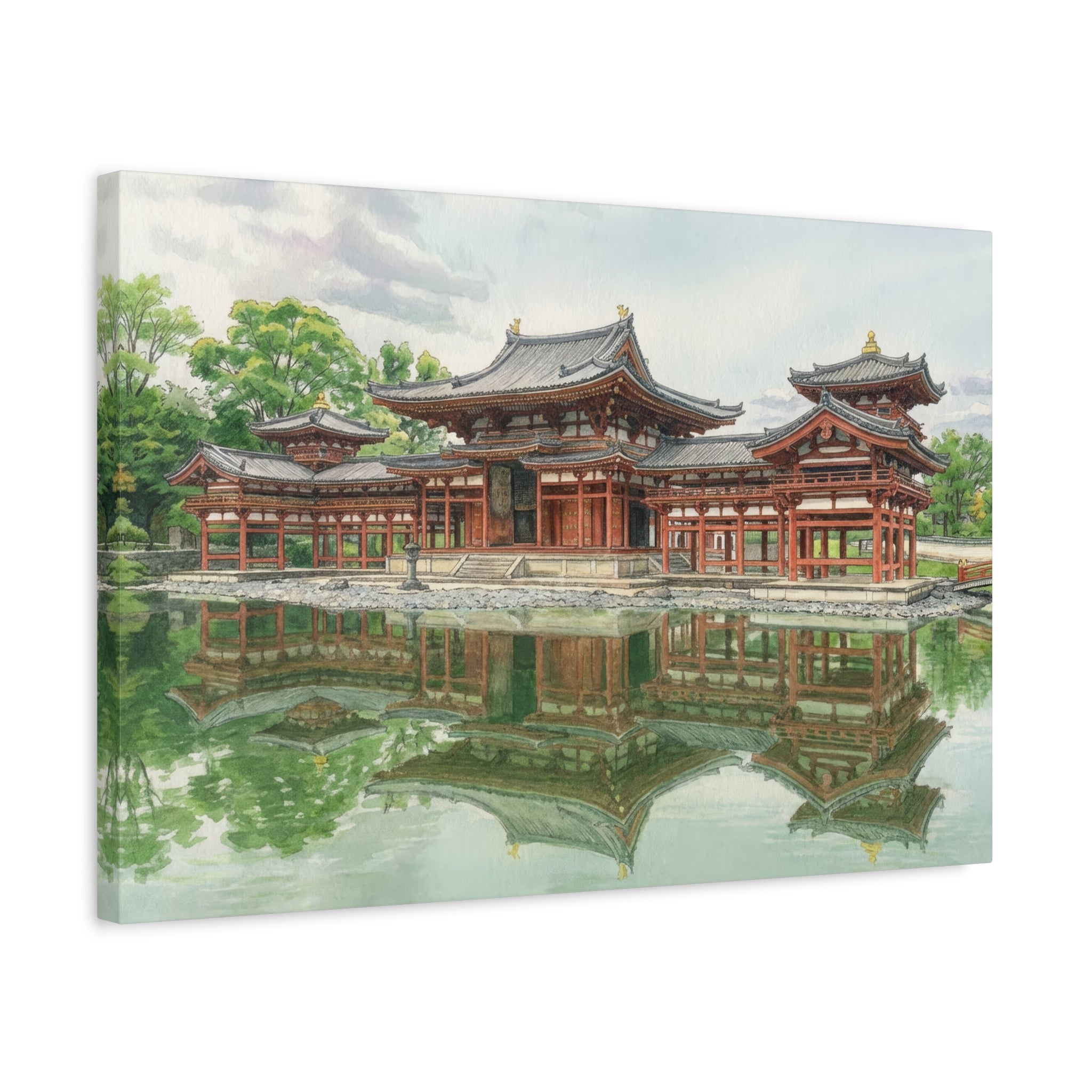 Byodo-In Temple Reflection Matte Canvas Print — Japanese Temple Wall Art, Stretched 1.25"
