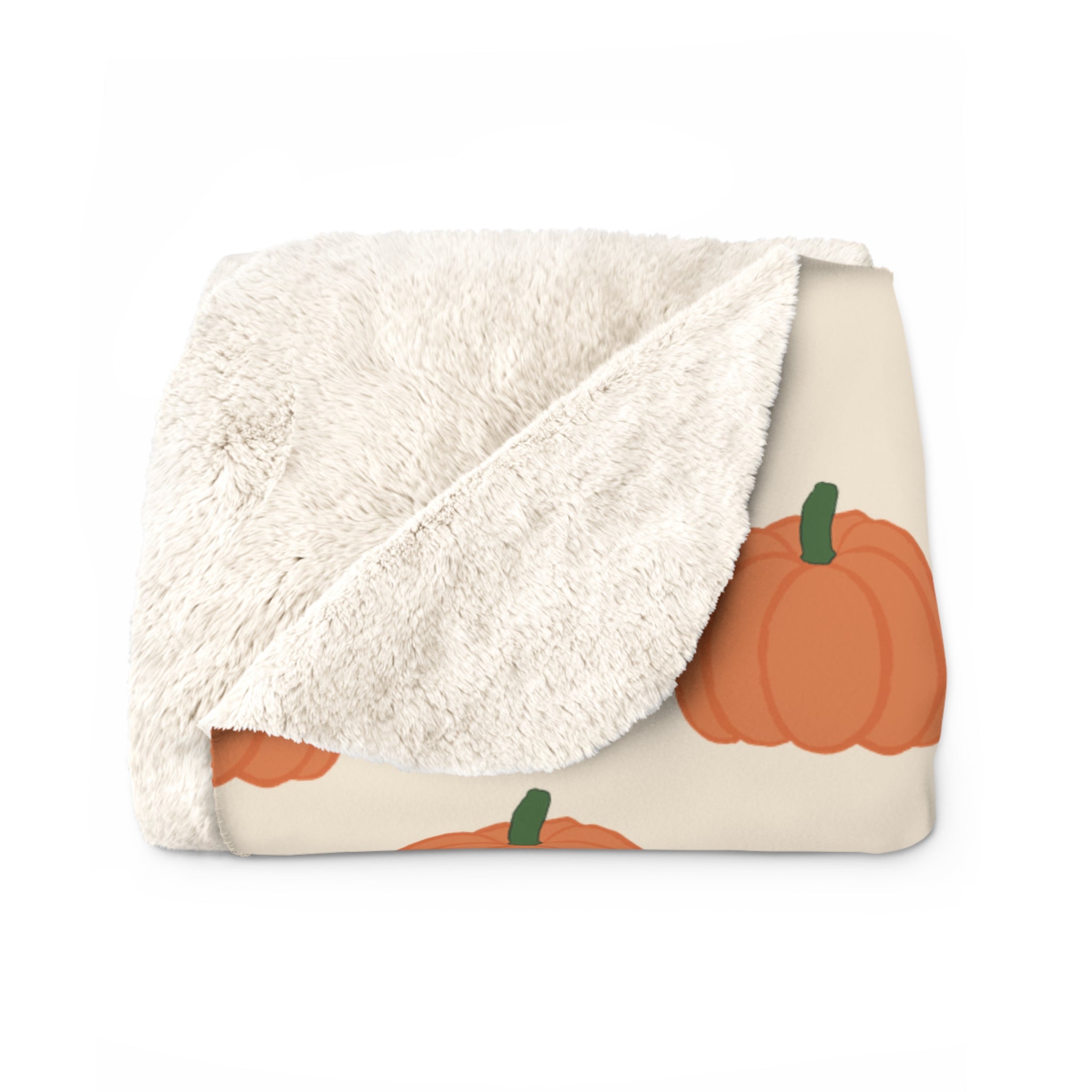Cream Halloween Pumpkin Pattern Sherpa Blanket — Cozy Halloween Fall Throw
