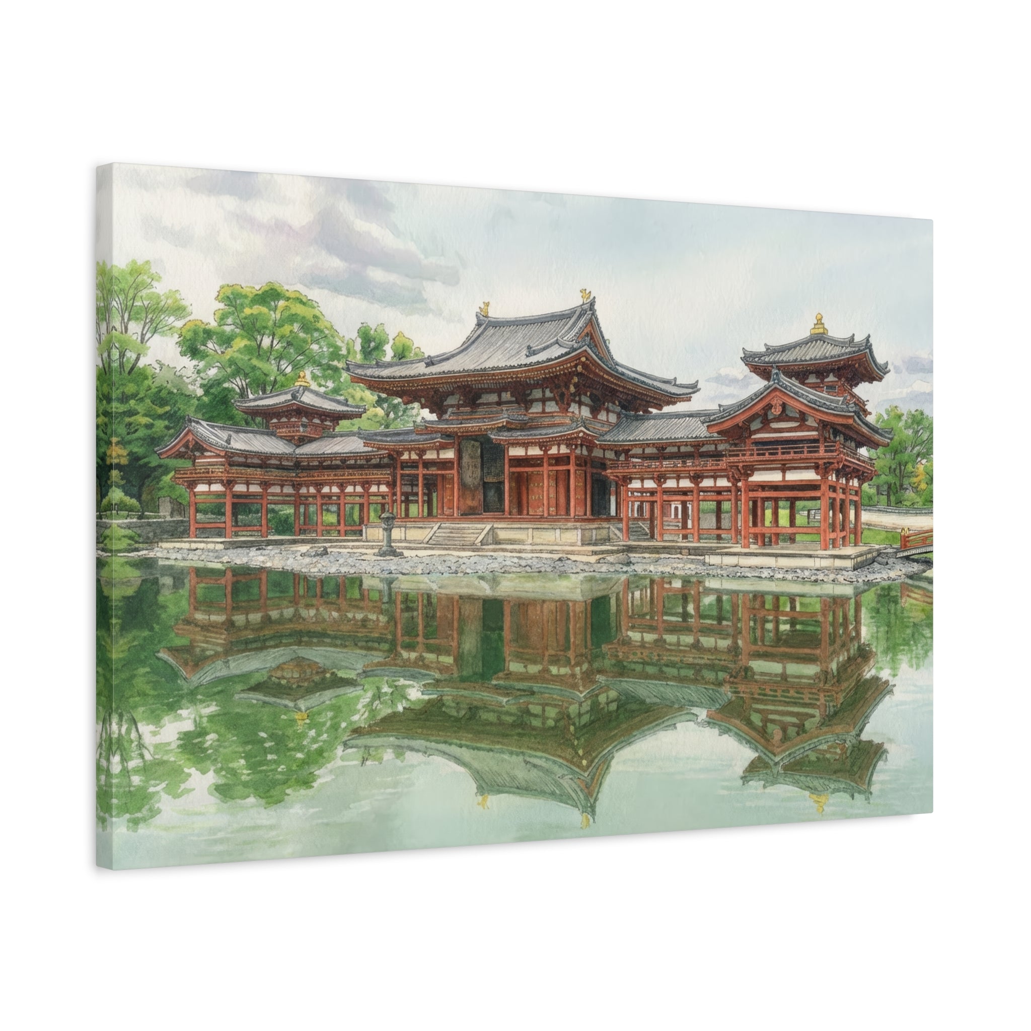 Byodo-In Temple Reflection Matte Canvas Print — Japanese Temple Wall Art, Stretched 1.25"