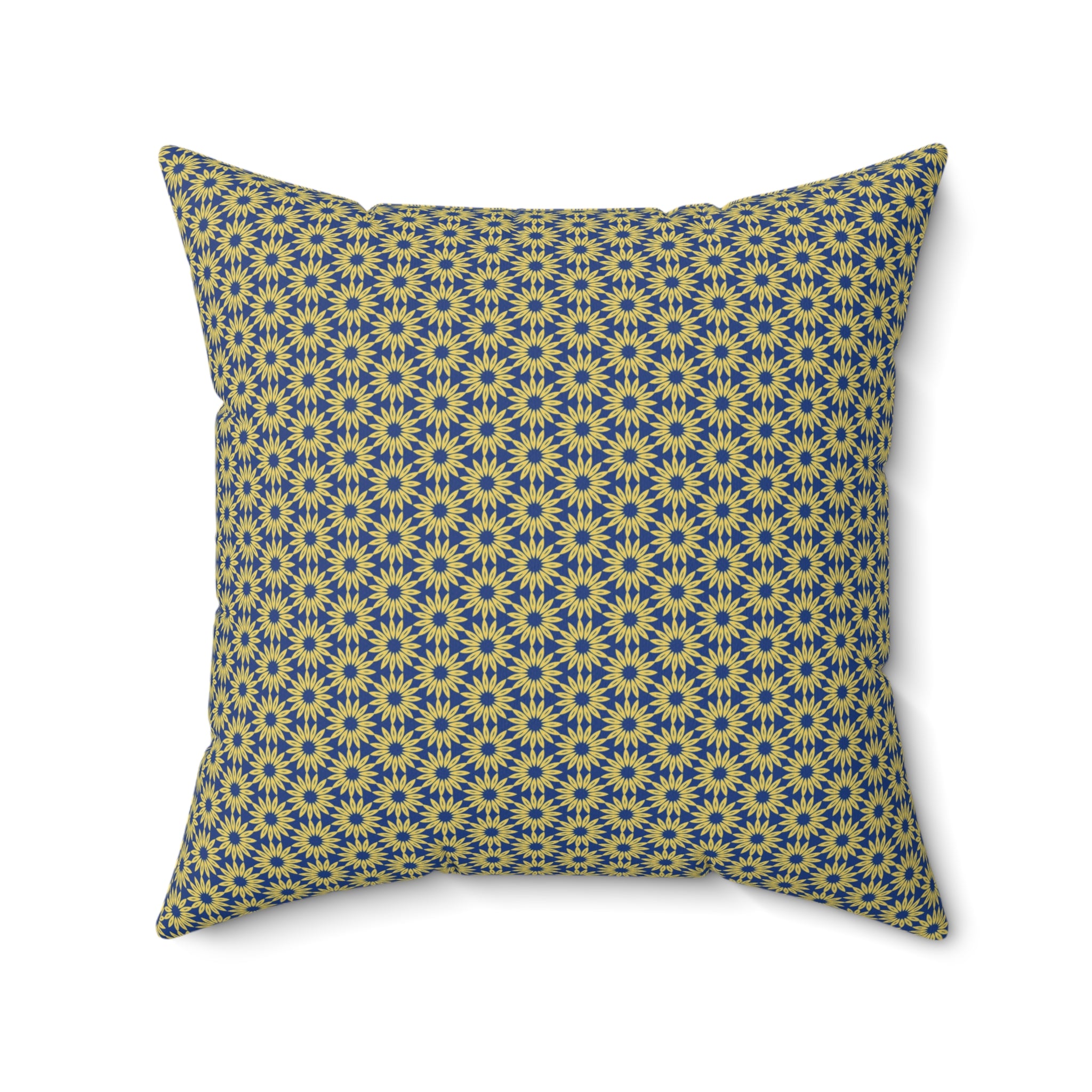 Sunburst Floral Throw Pillow — Yellow & Blue Geometric Accent Cushion