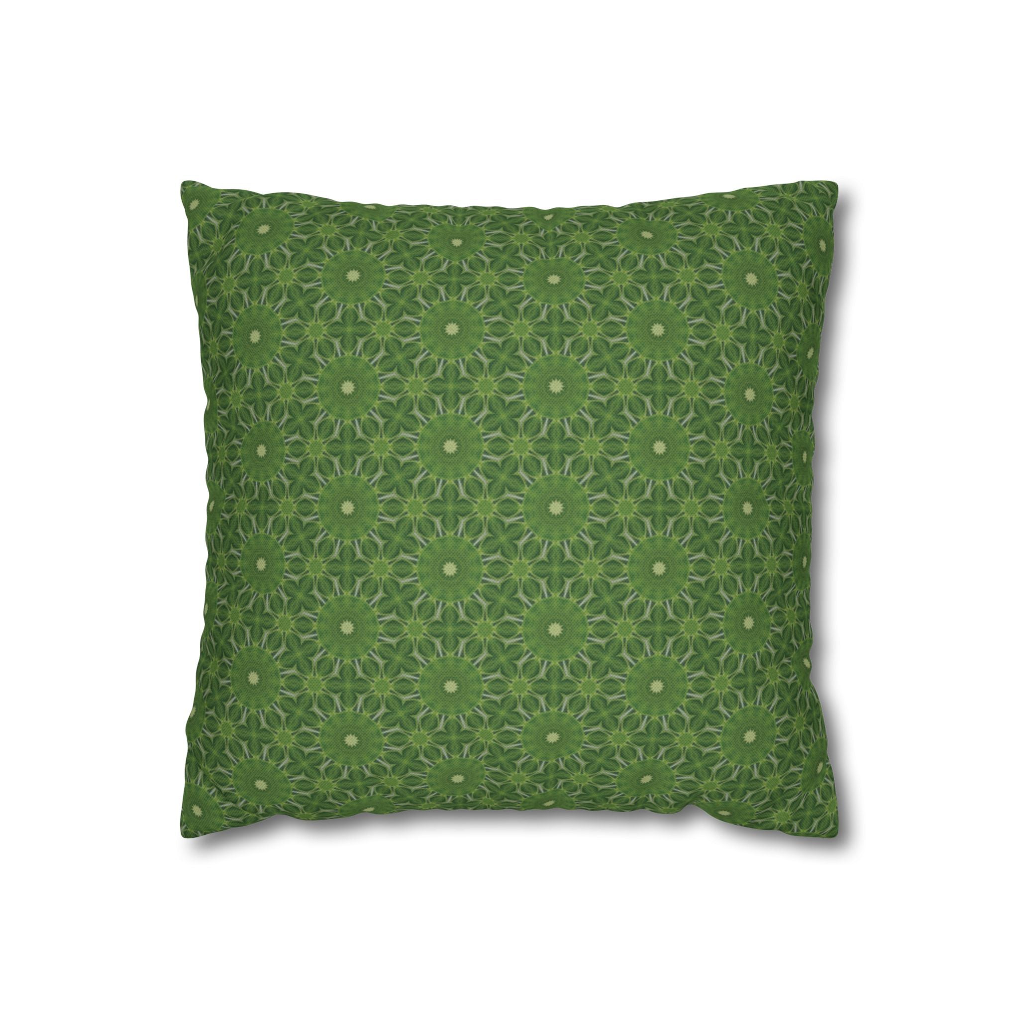 Green Floral Mandala Decorative THROW PILLOW COVER - Spun Polyester Square Pillow Cover