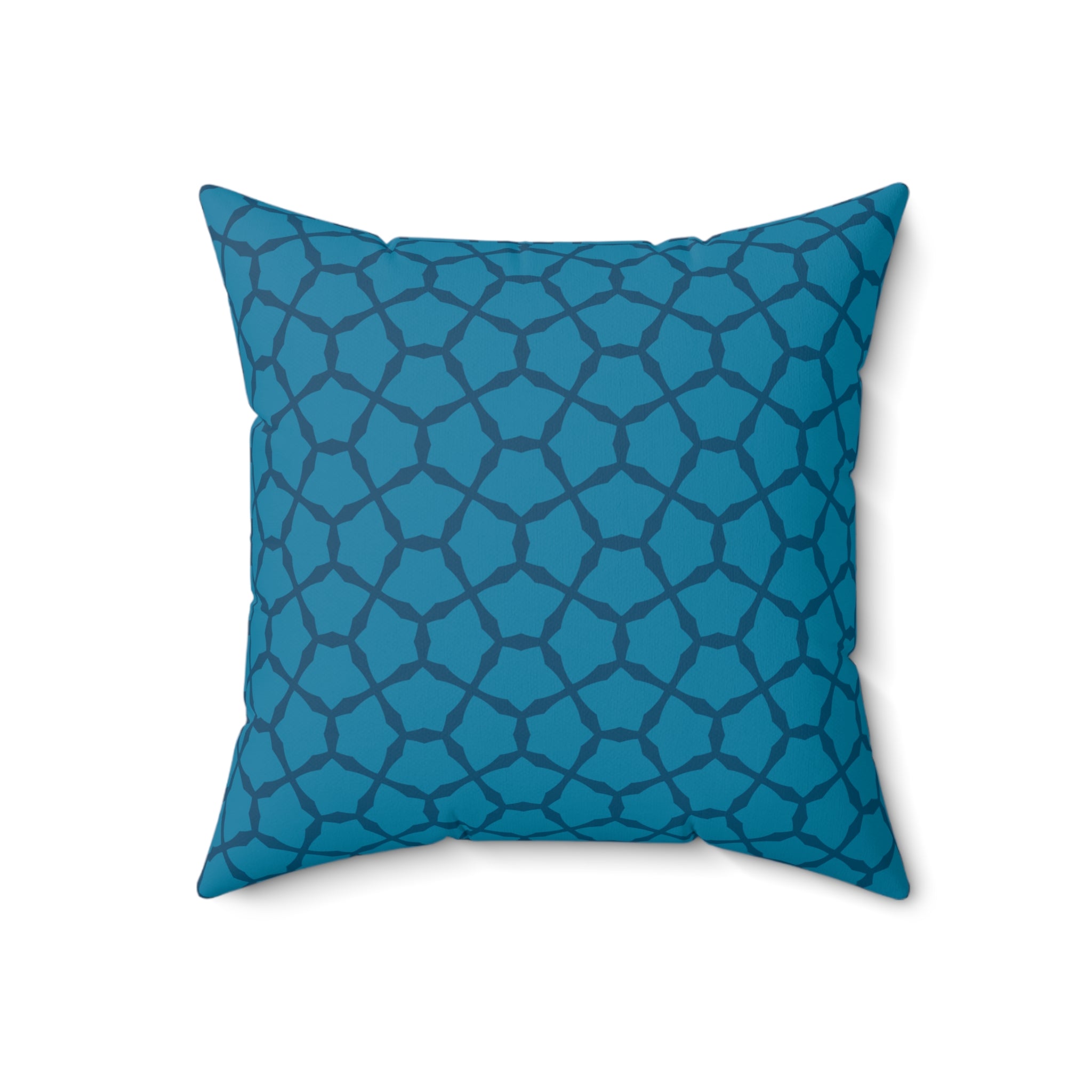 Blue Geometric Lattice Throw Pillow — Modern Decorative Square Cushion