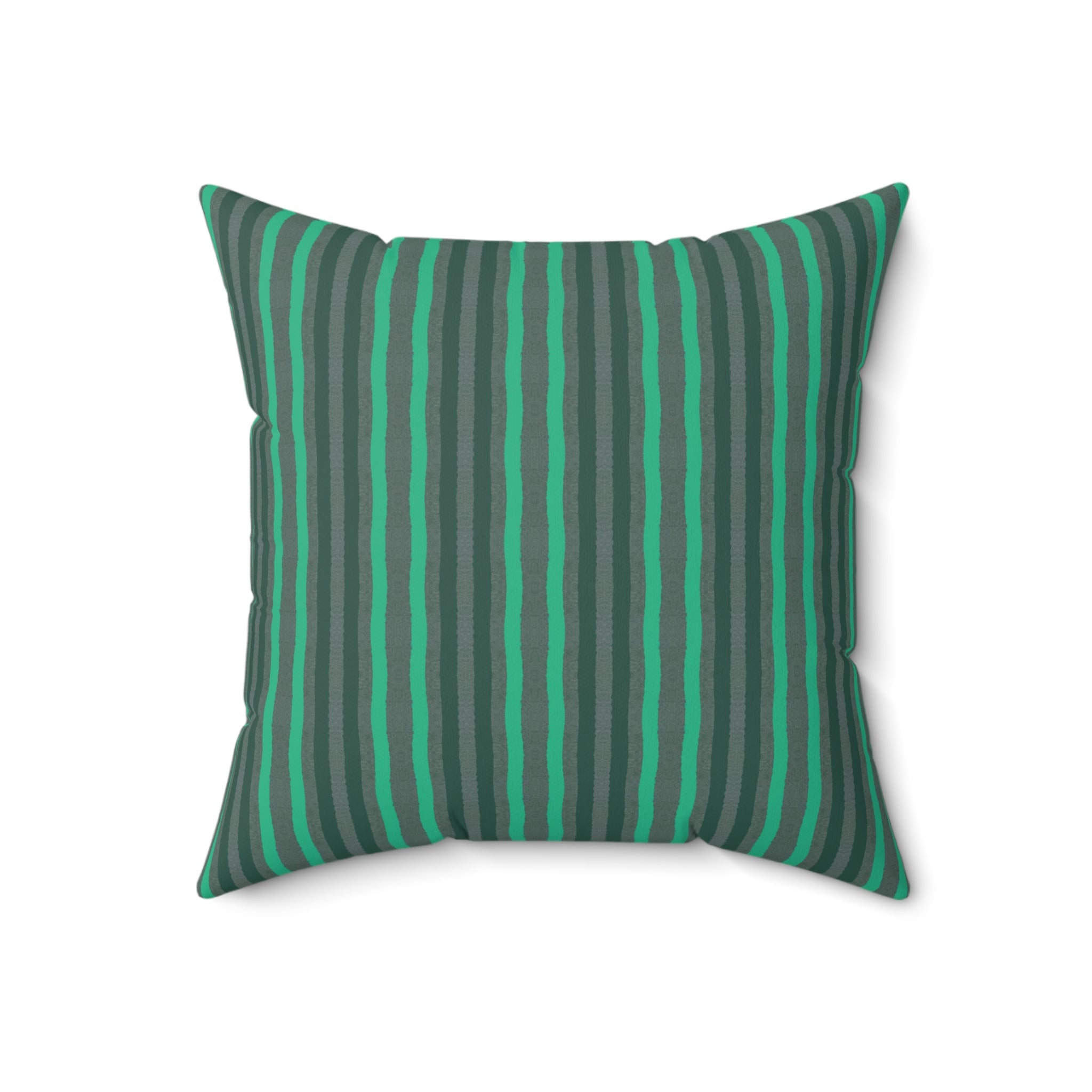 Green & Gray Striped Square Pillow — Modern Decorative Throw Cushion