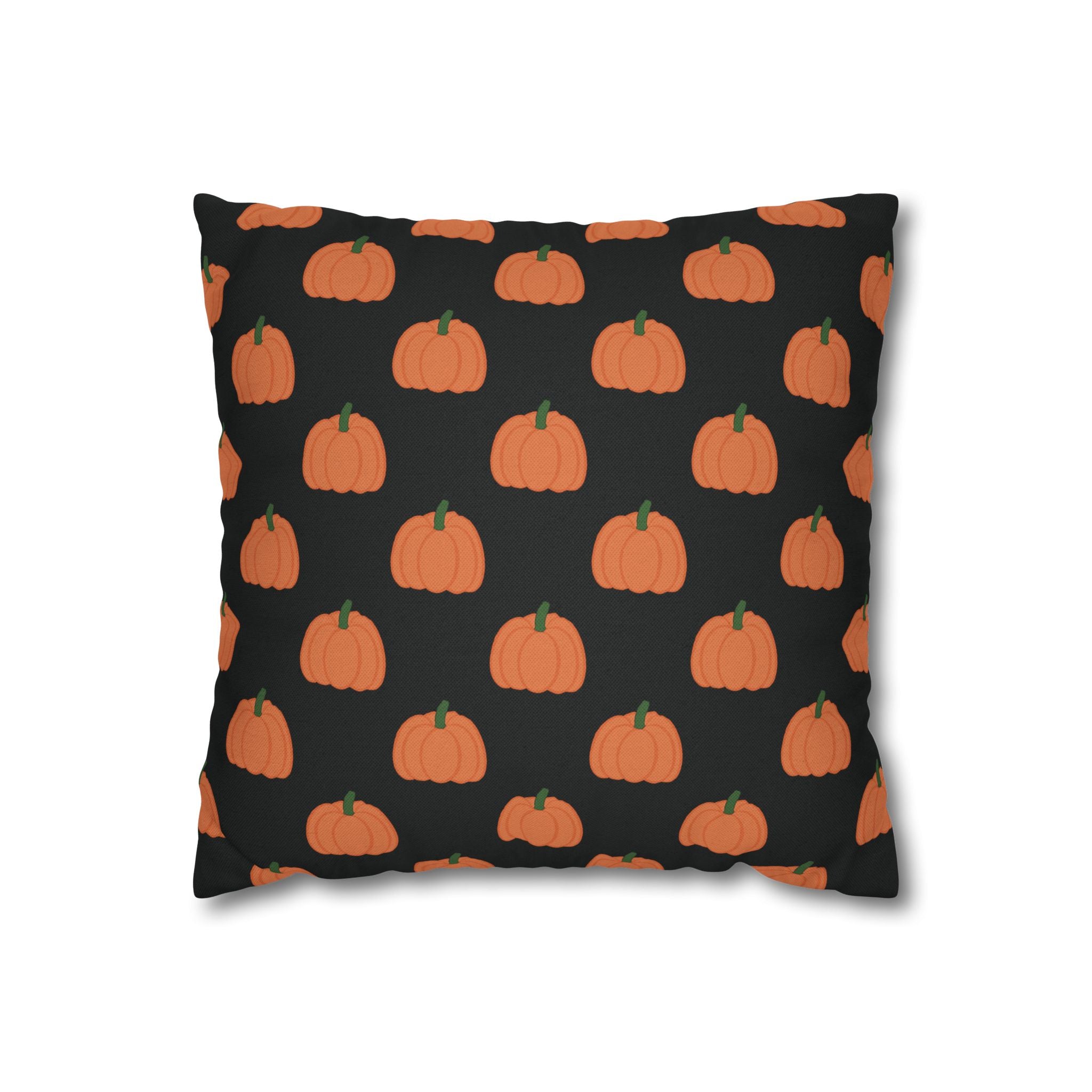 Black Halloween Pumpkin Pattern THROW PILLOW COVER — Halloween Fall Decorative Square Pillow Cover