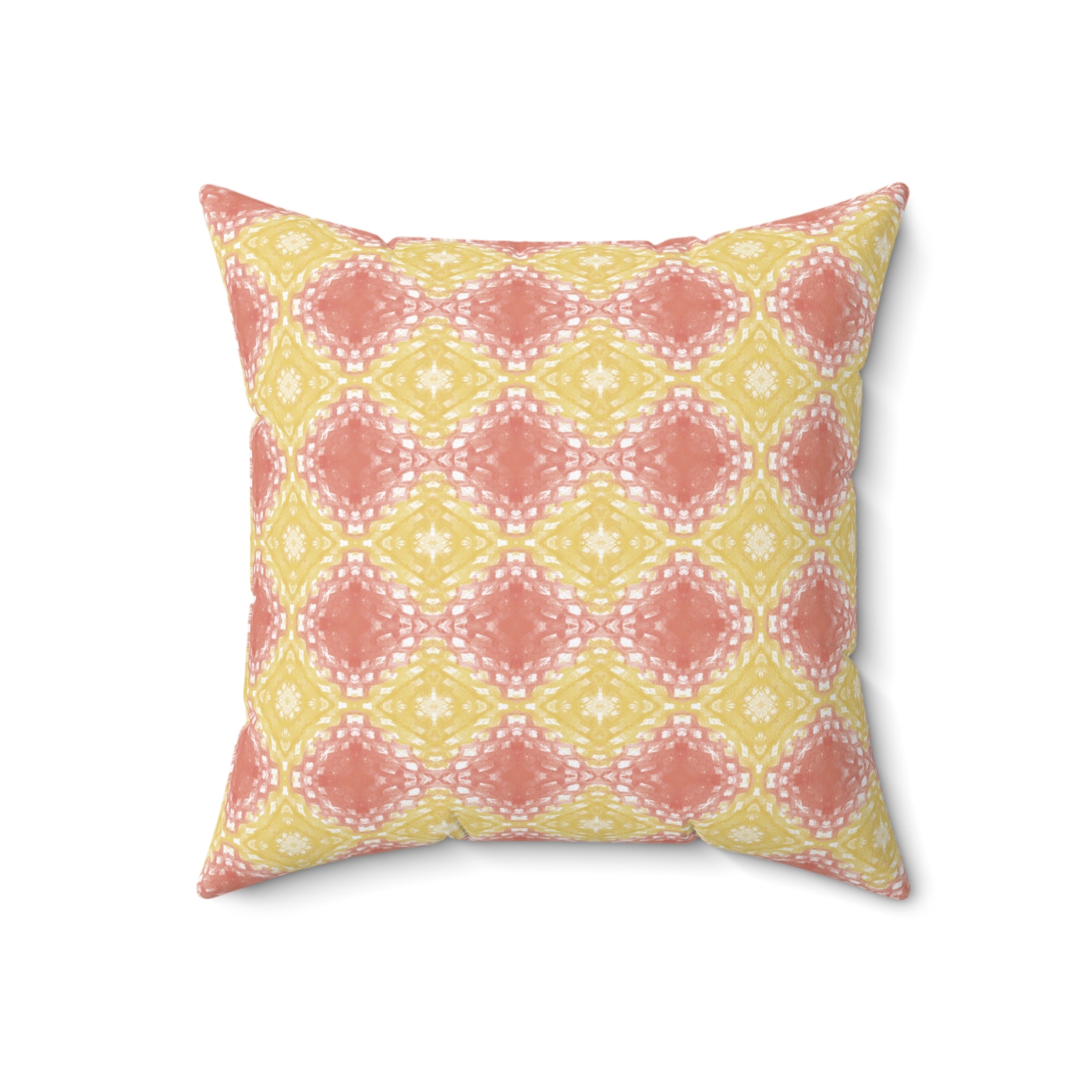 Pastel Boho Diamond Pattern Pillow — Yellow & Coral Decorative Throw Pillow