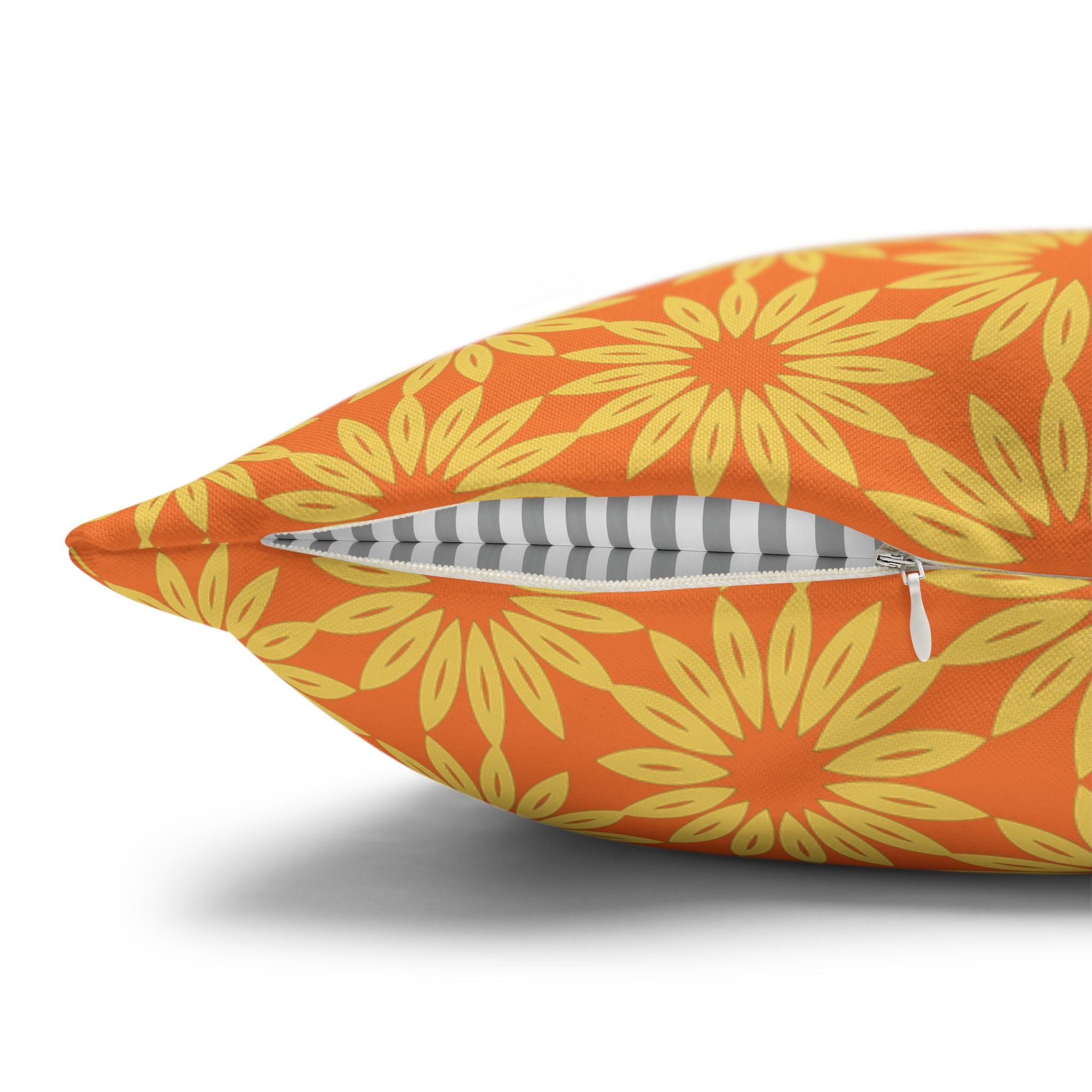 Sunburst Daisy Pattern THROW PILLOW COVER — Orange Floral Decorative Throw Pillow Cover