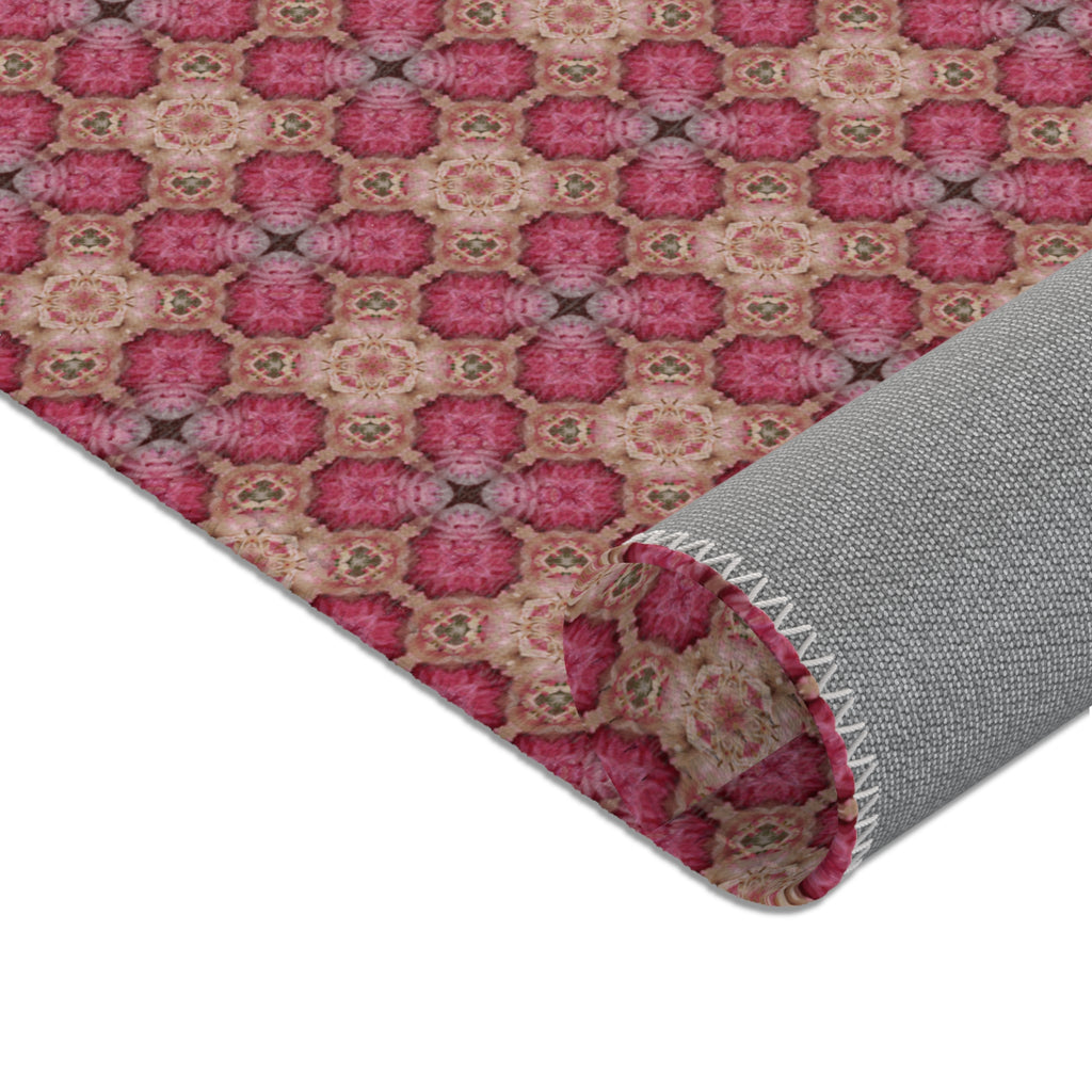 Floral Mosaic Pink Area Rug — Boho Vintage Pattern Accent Rug