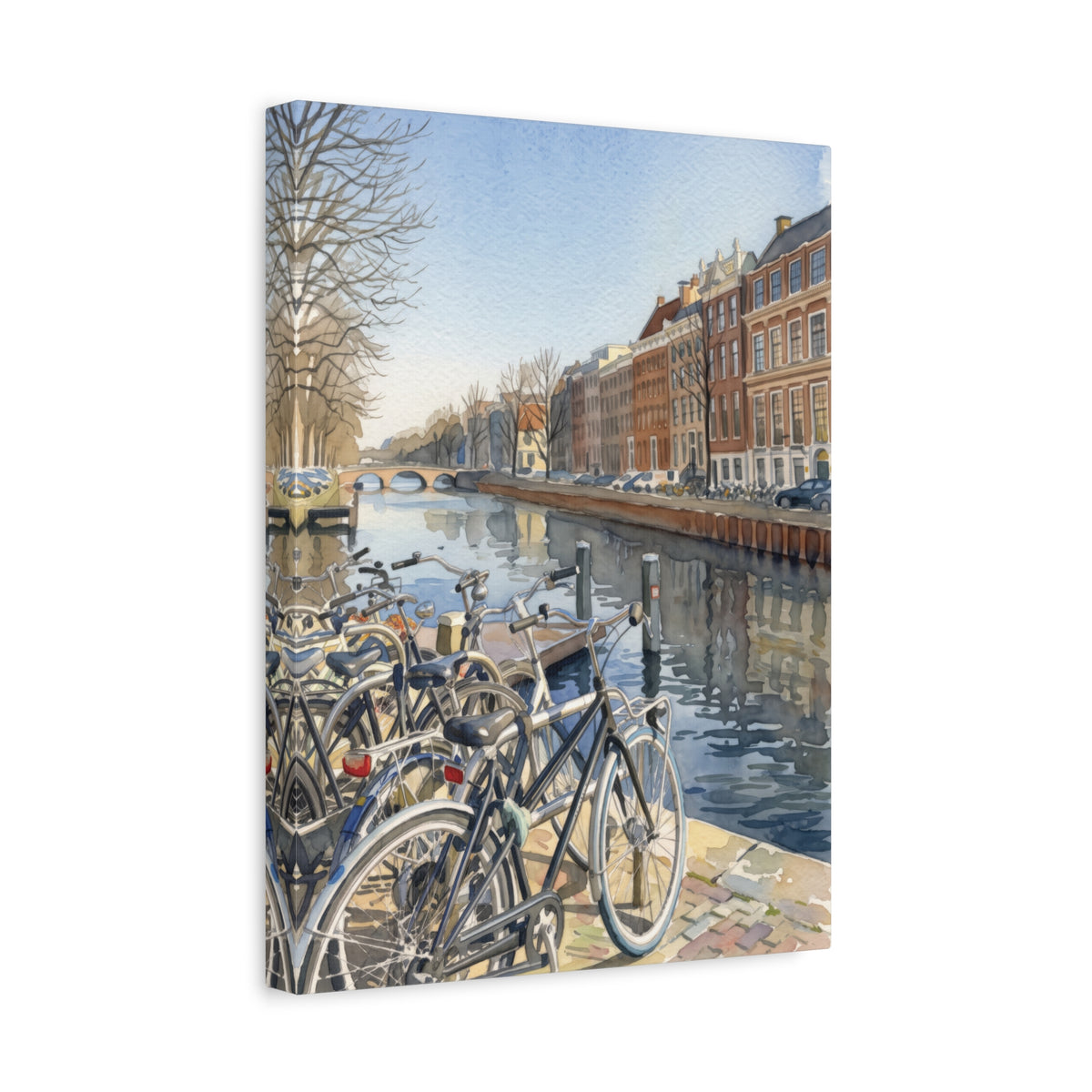 Amsterdam Canal & Bicycles Stretched Canvas Wall Art