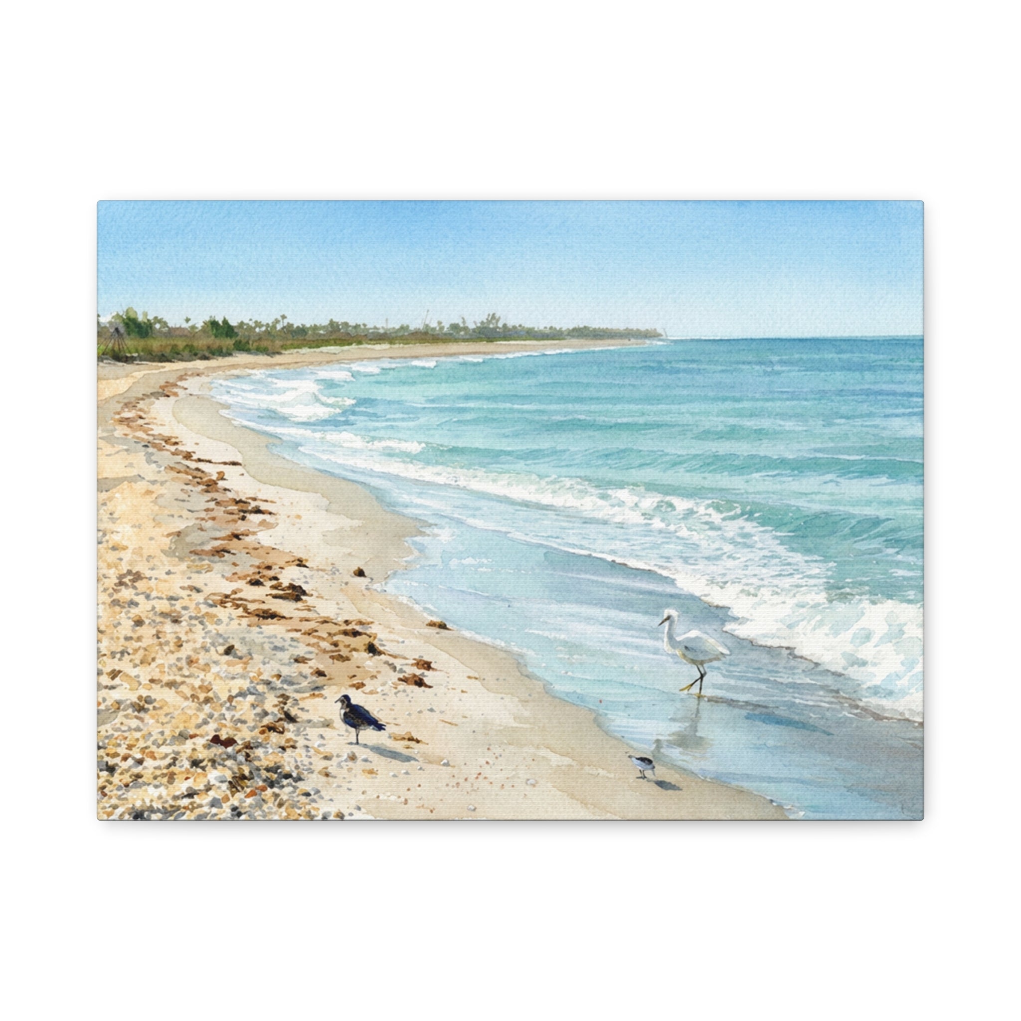 Seaside Shoreline Canvas Wall Art — Coastal Beach Print with Shorebirds