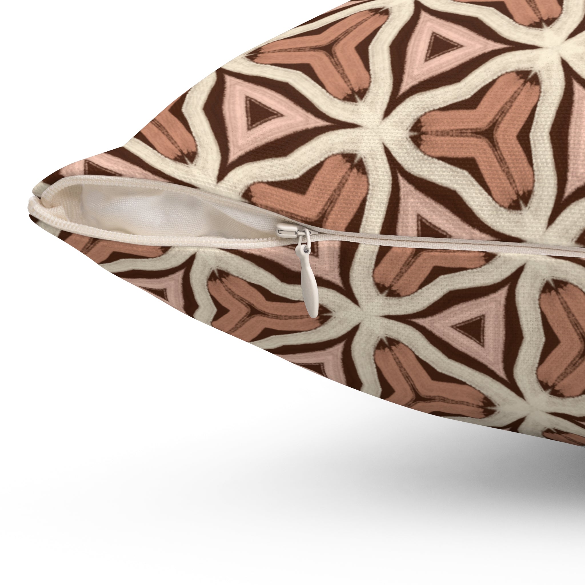 Earth Tone Tribal Pattern Square Pillow — Boho Terracotta Decorative Throw