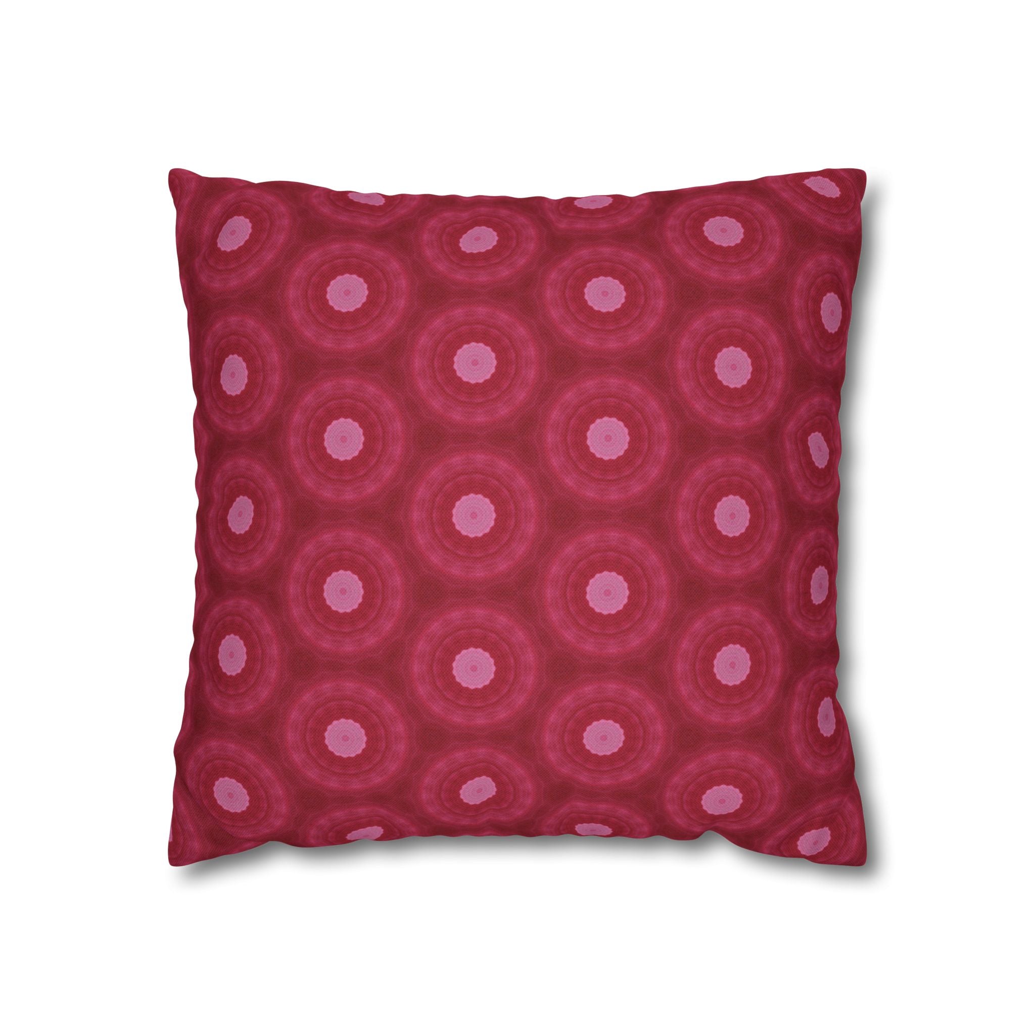 Raspberry Red Circle Pattern Decorative THROW PILLOW COVER — Spun Polyester Square Throw Pillow Cover
