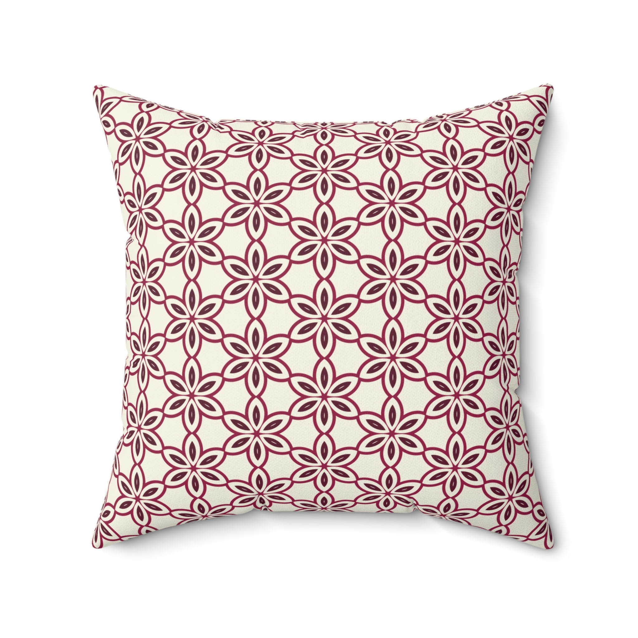 Burgundy and Cream Floral Pattern Decorative Pillow - Geometric Throw Cushion