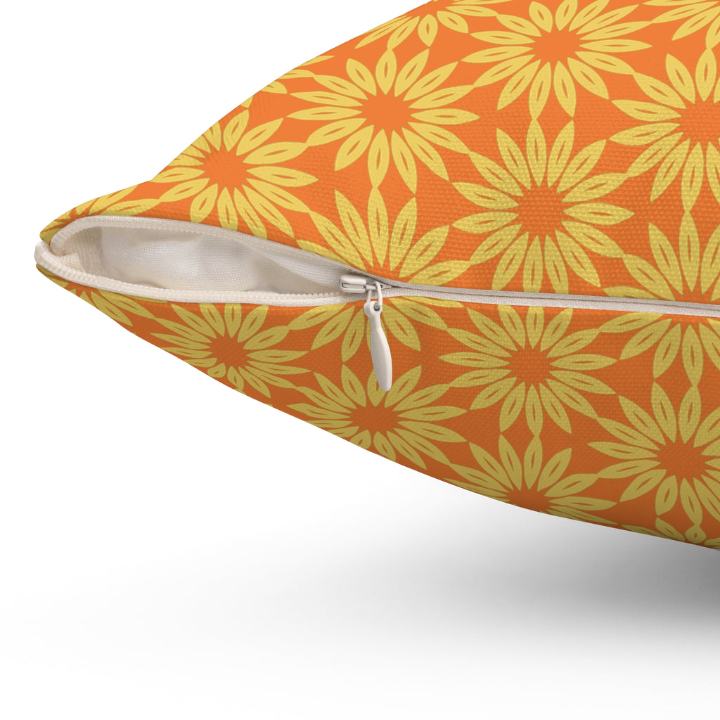 Sunburst Daisy Pattern Pillow — Orange Floral Decorative Throw Pillow