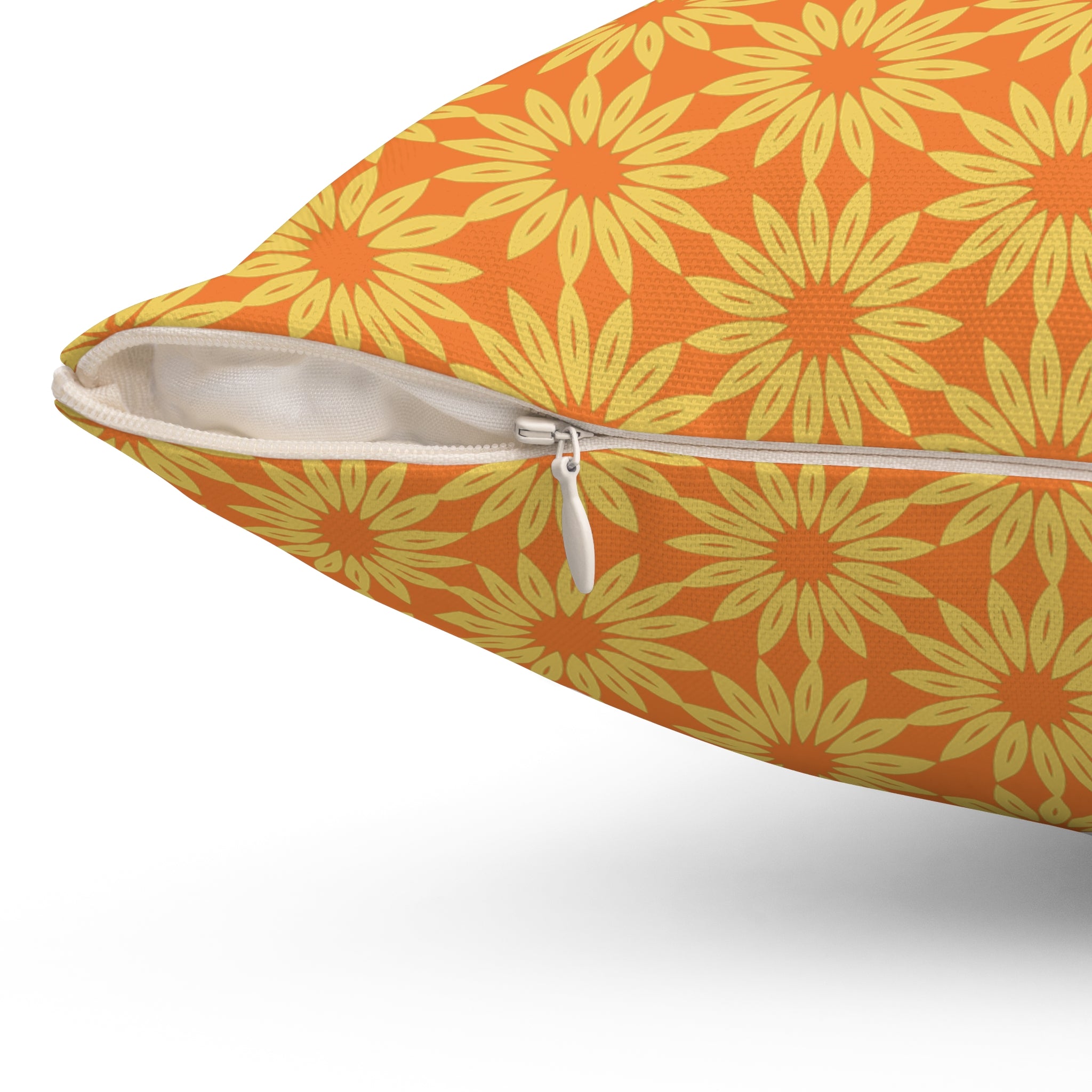 Sunburst Daisy Pattern Pillow — Orange Floral Decorative Throw Pillow